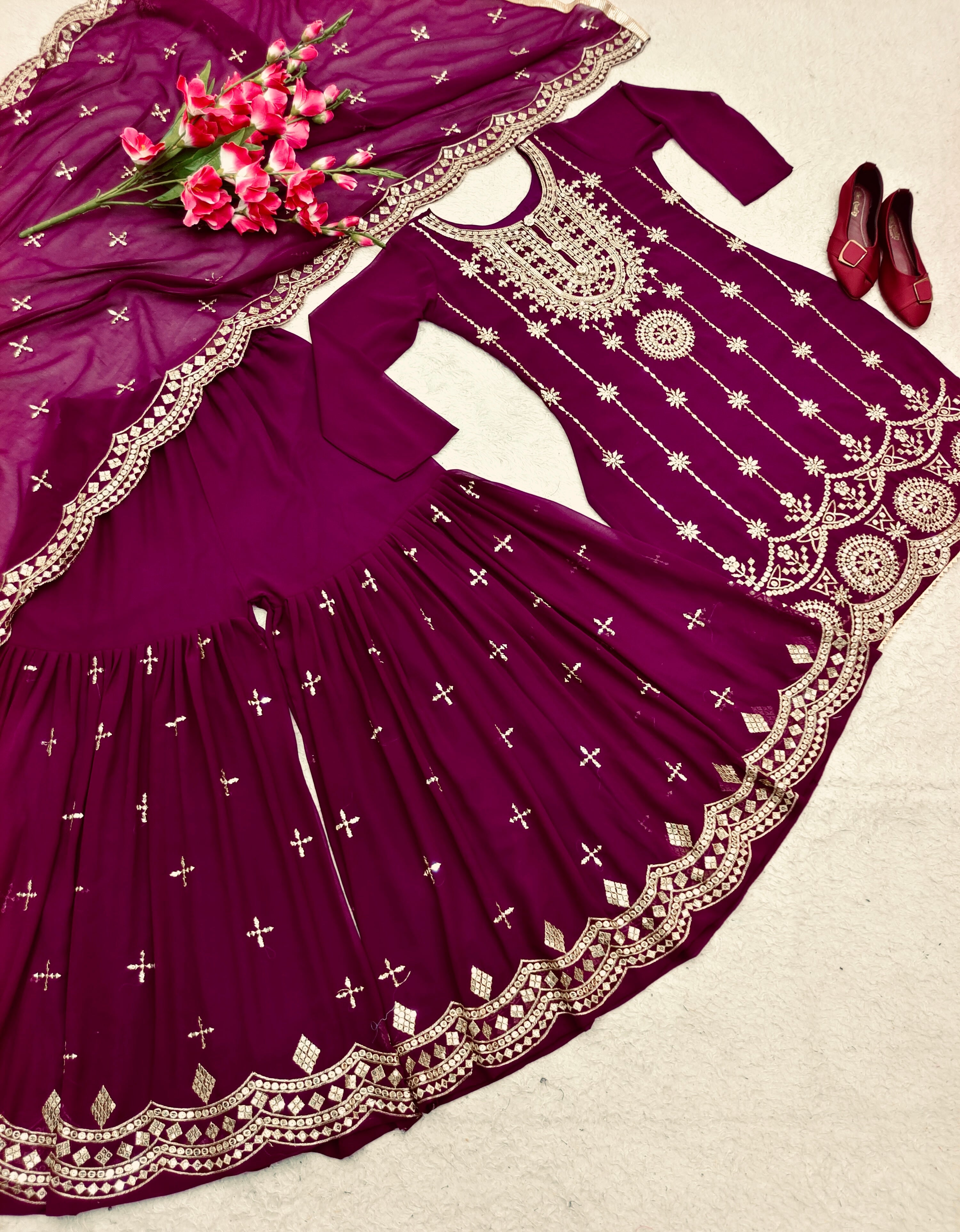 Designer Party Wear Top-Sarara With Beautiful Dupatta