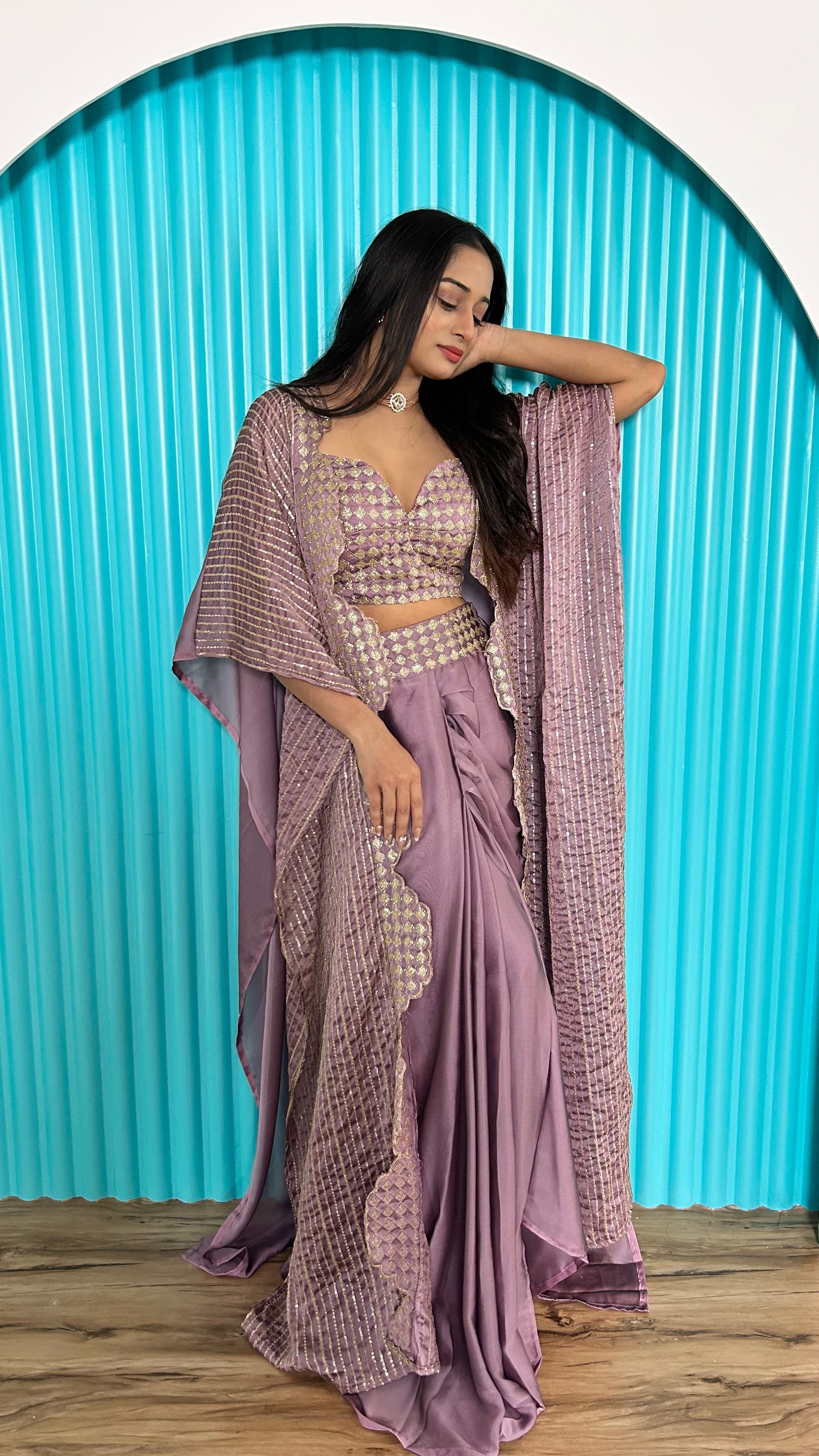 Designer Party Wear Indo Western With Sequence & Dori Work