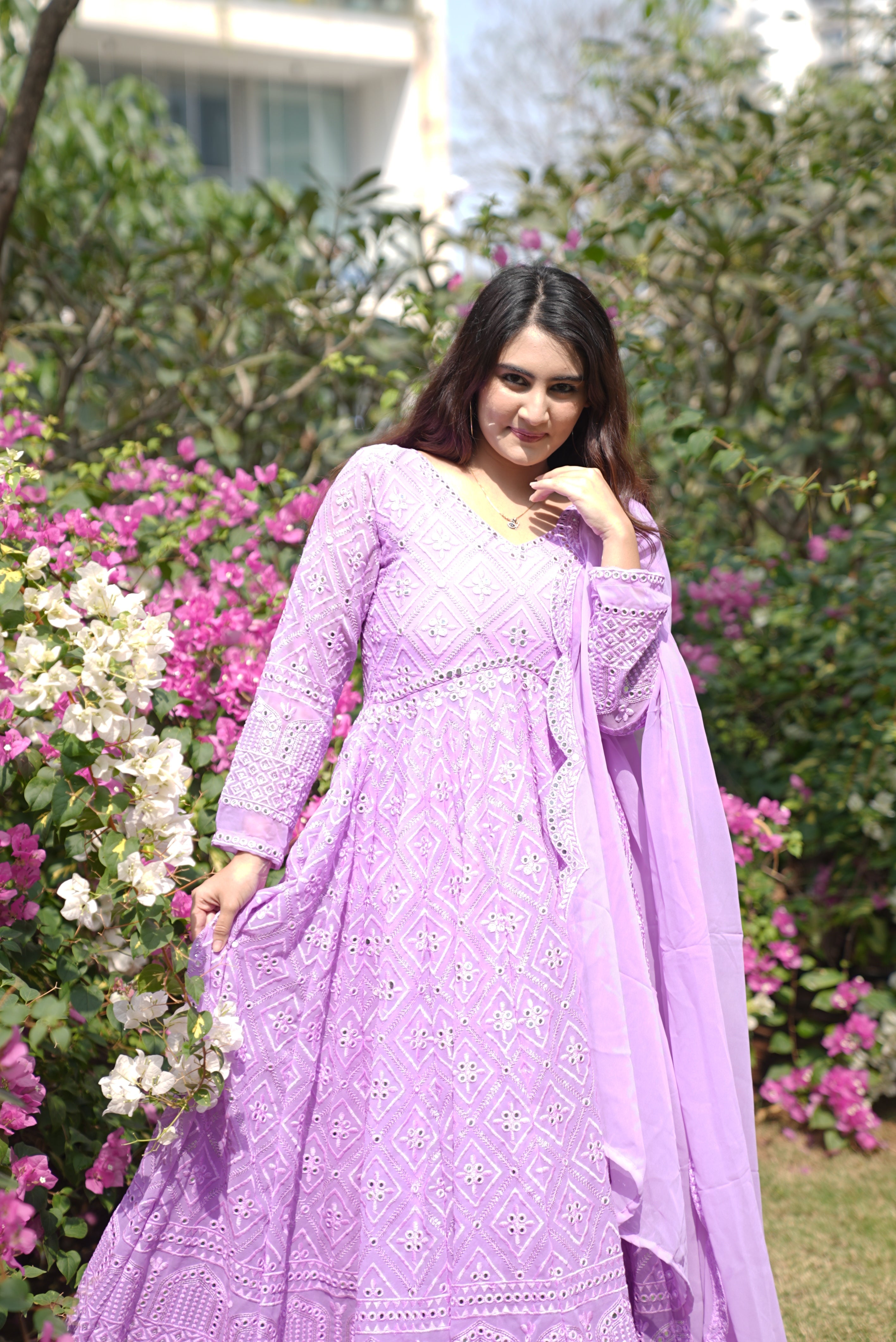 Designer Party Wear Anarkali Suit Set With Thread-Sequence Embroidery Work