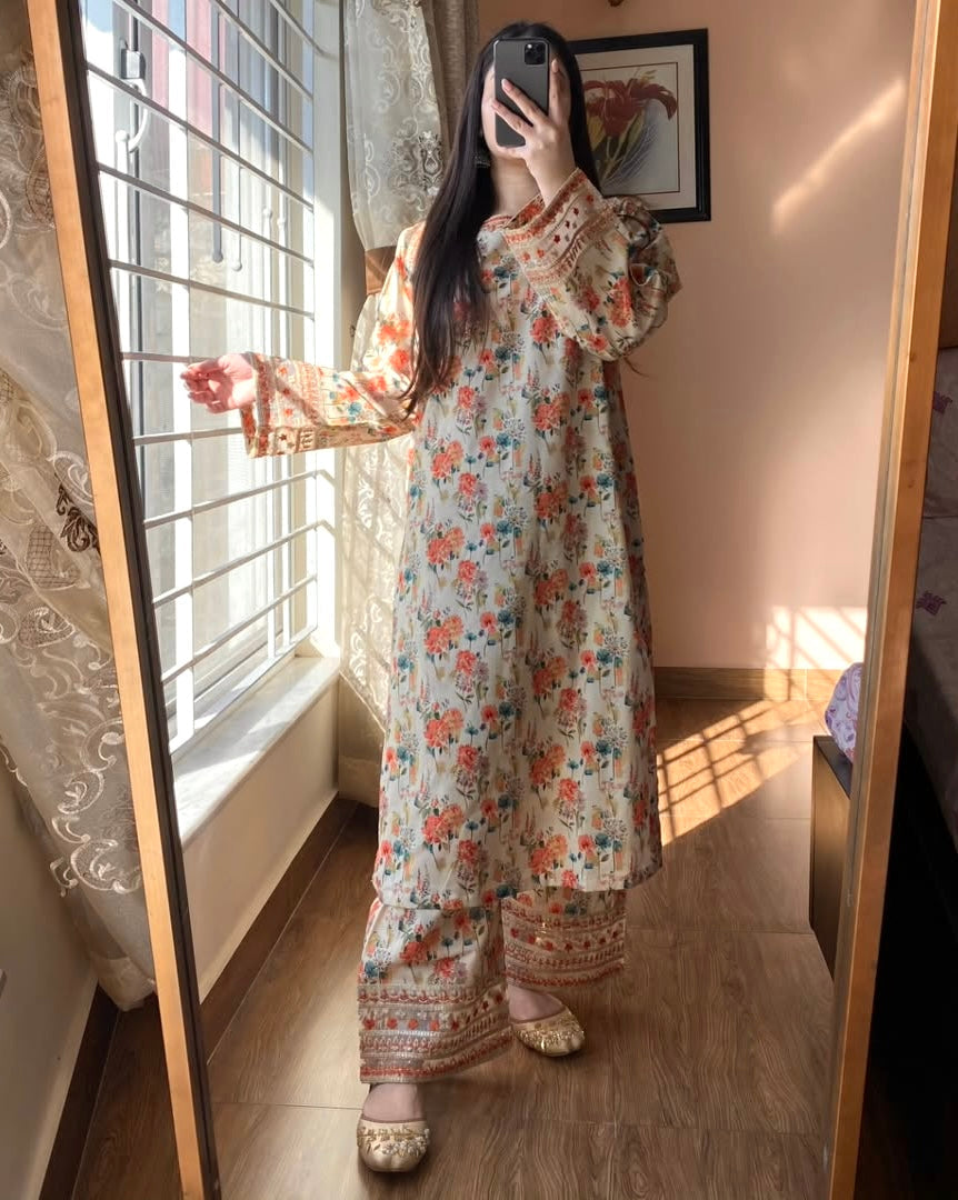 Designer Party Wear Look Printed & Embroidered Co-ord Set