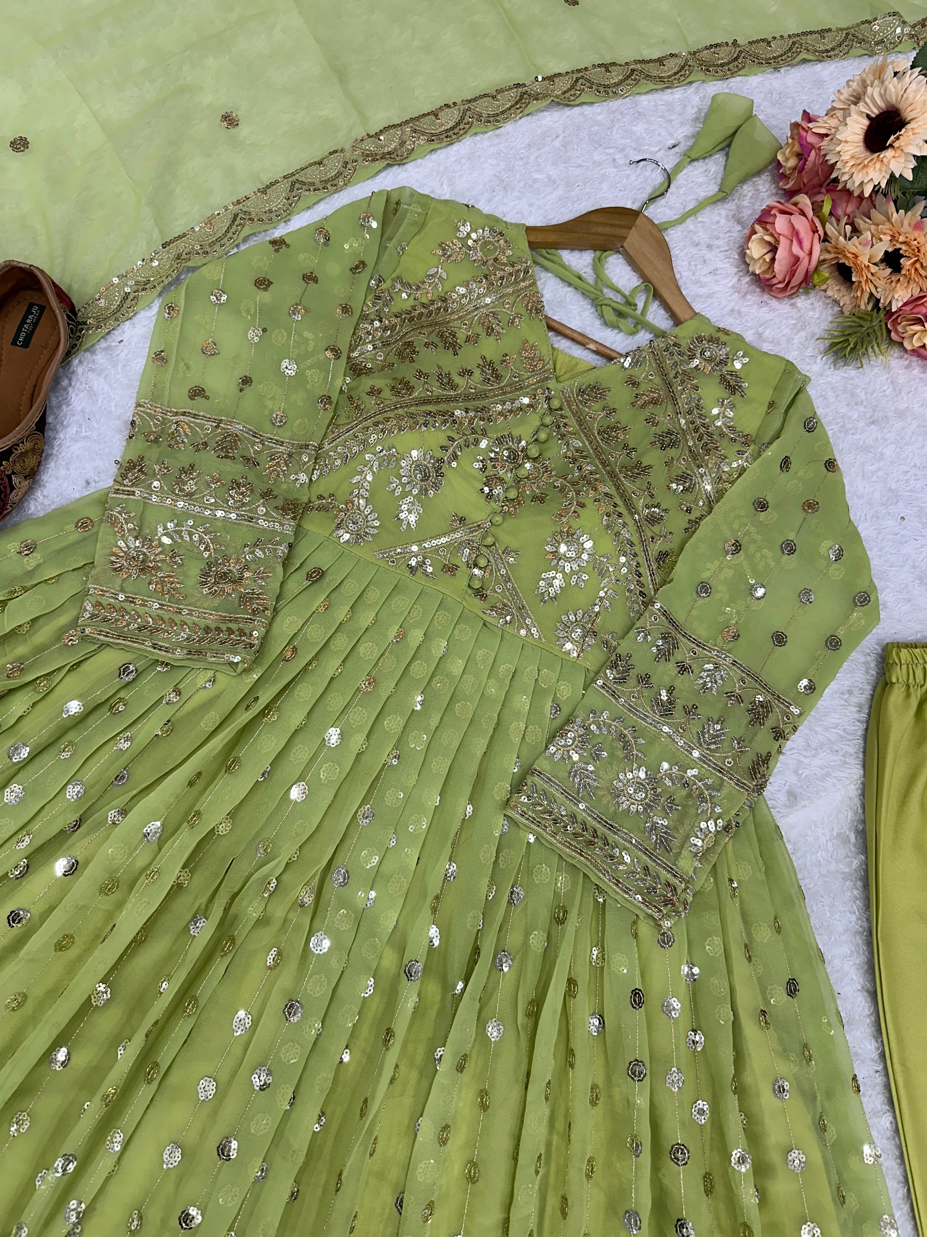 Designer Party Wear Anarkali Gown And Pent With Beautiful Dupatta