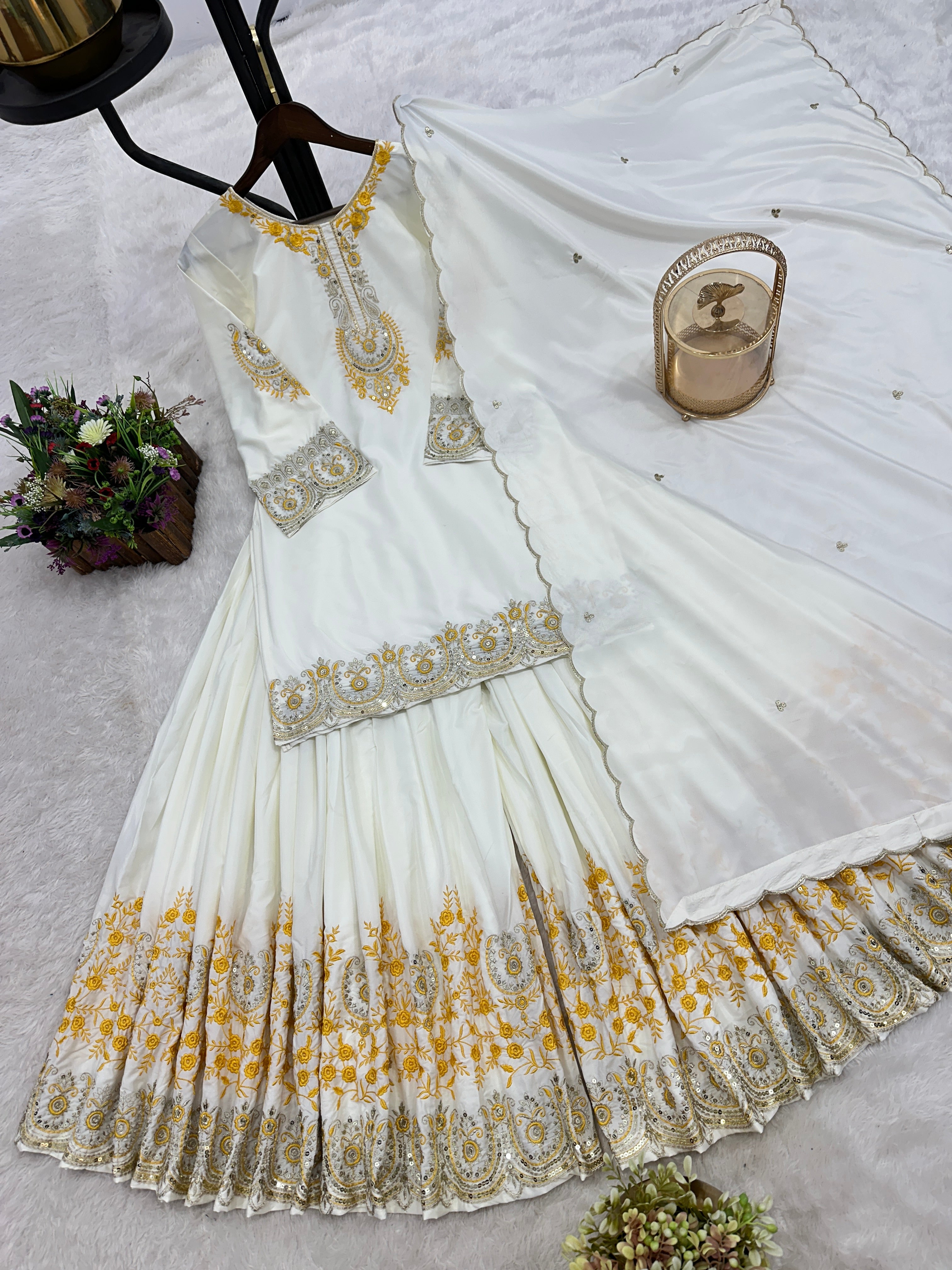 Designer Party Wear Fancy Top-Plazzo And Dupatta