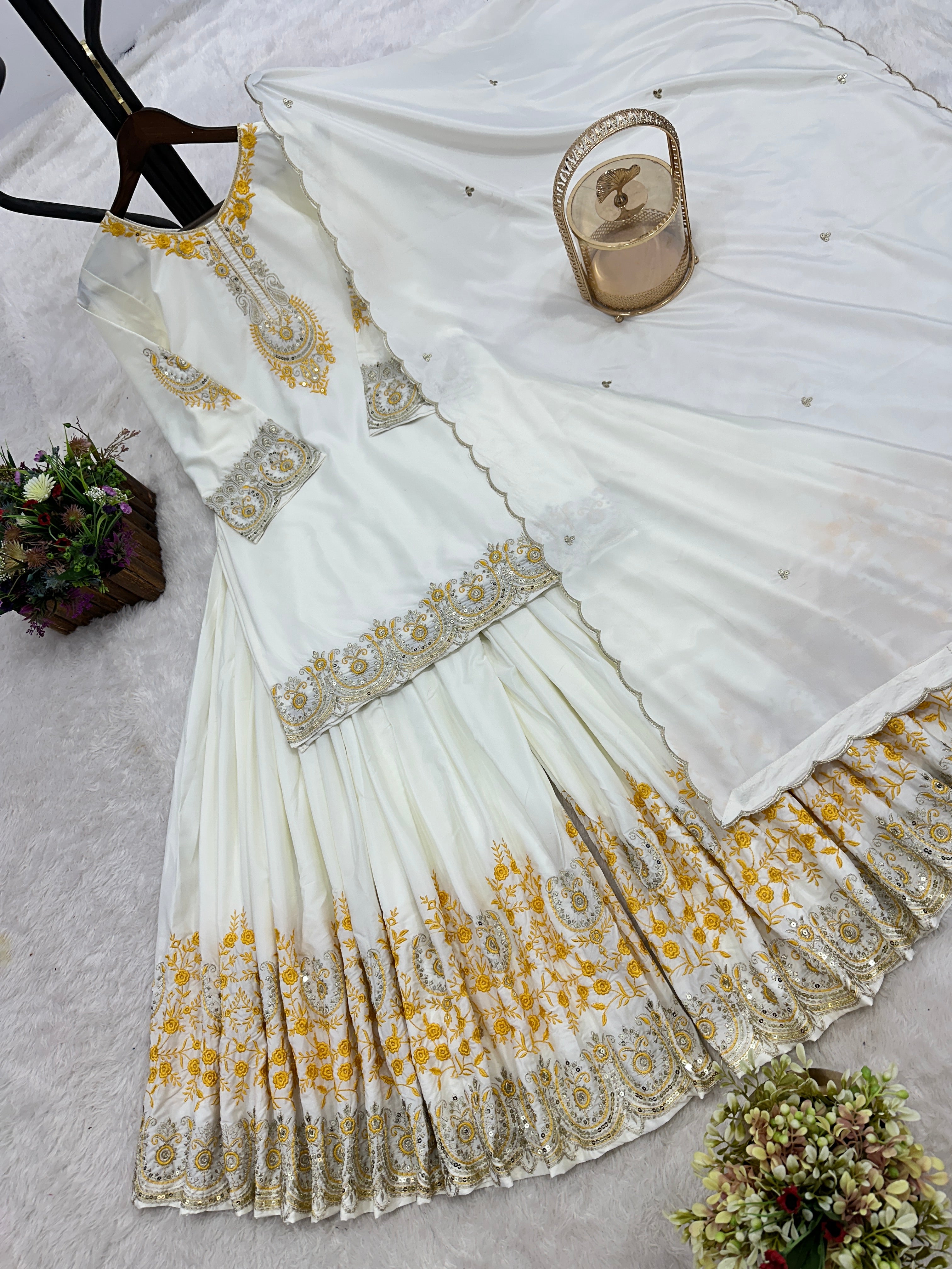 Designer Party Wear Fancy Top-Plazzo And Dupatta