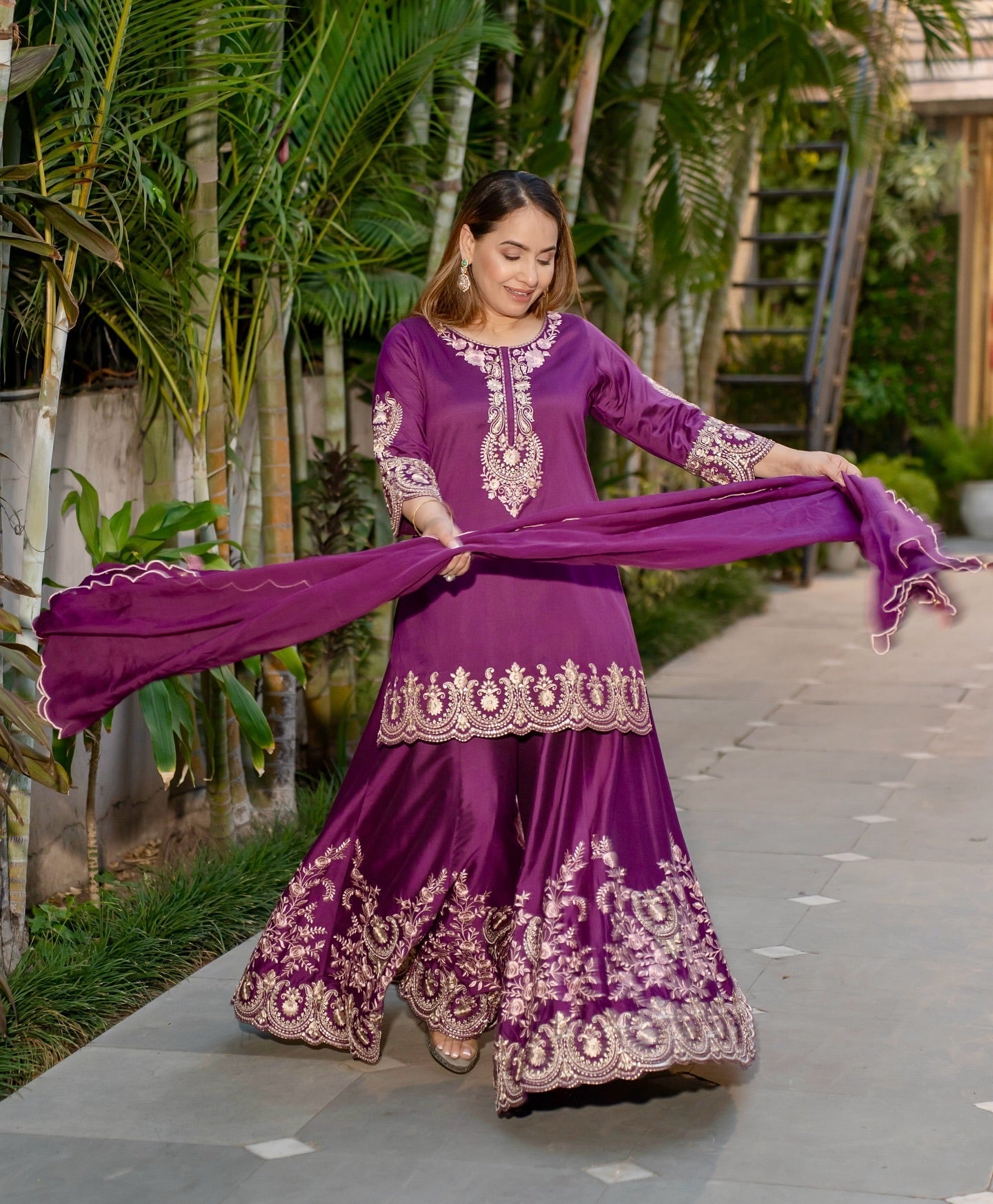 Designer Party Wear Fancy Top-Plazzo And Dupatta