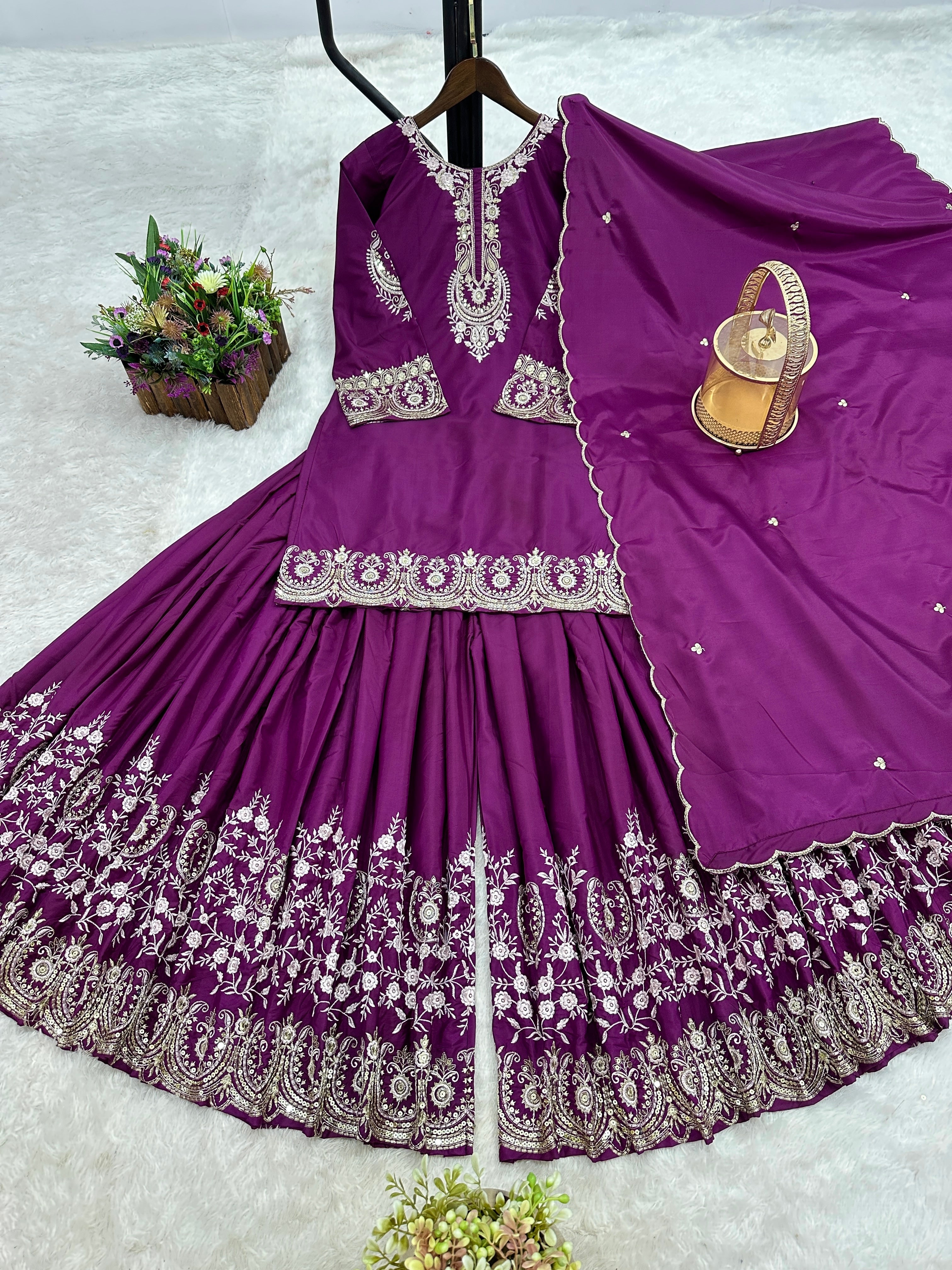 Designer Party Wear Fancy Top-Plazzo And Dupatta