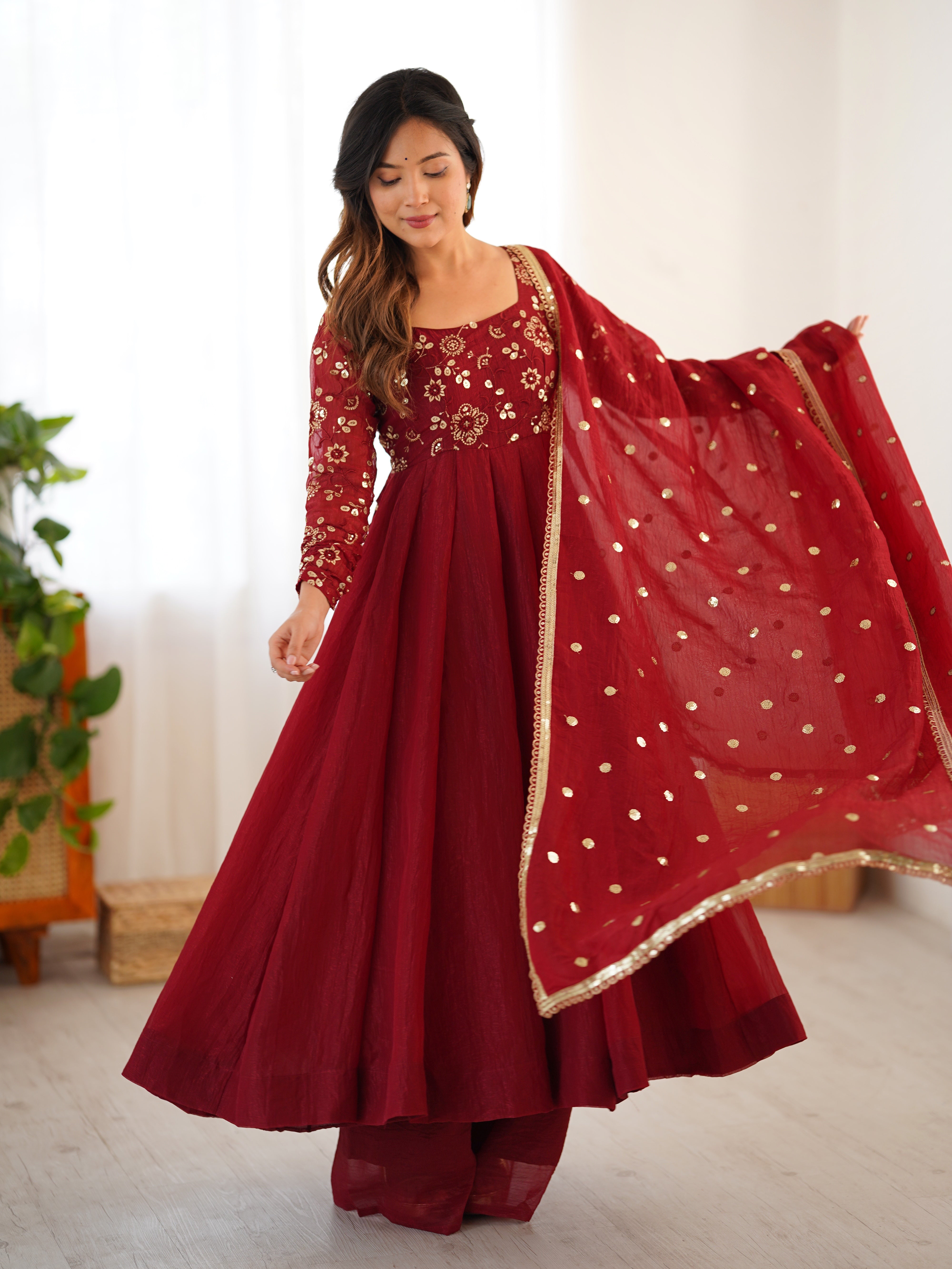 Designer Party Wear Gown And Bottom With Dupatta With Lace Border