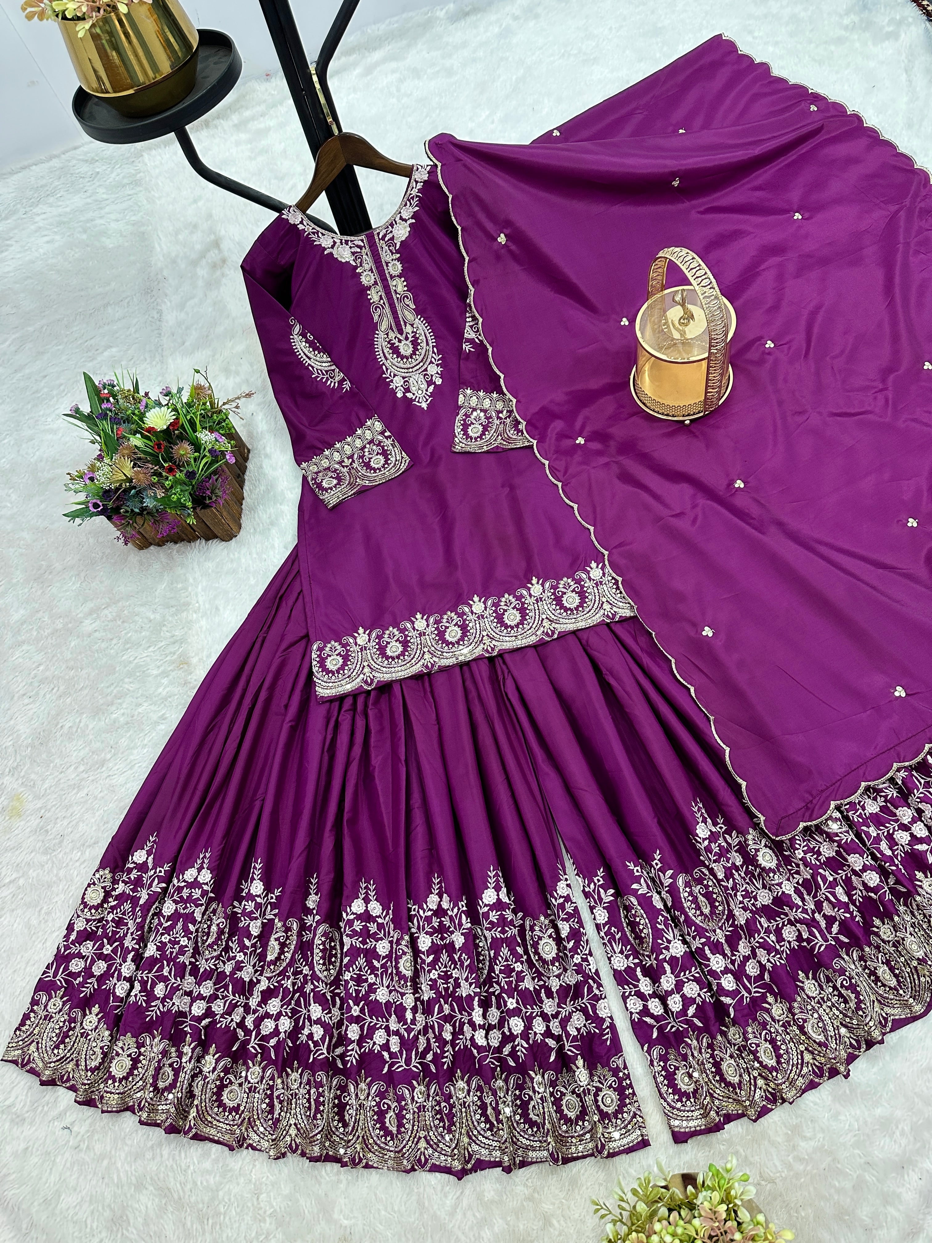 Designer Party Wear Fancy Top-Plazzo And Dupatta