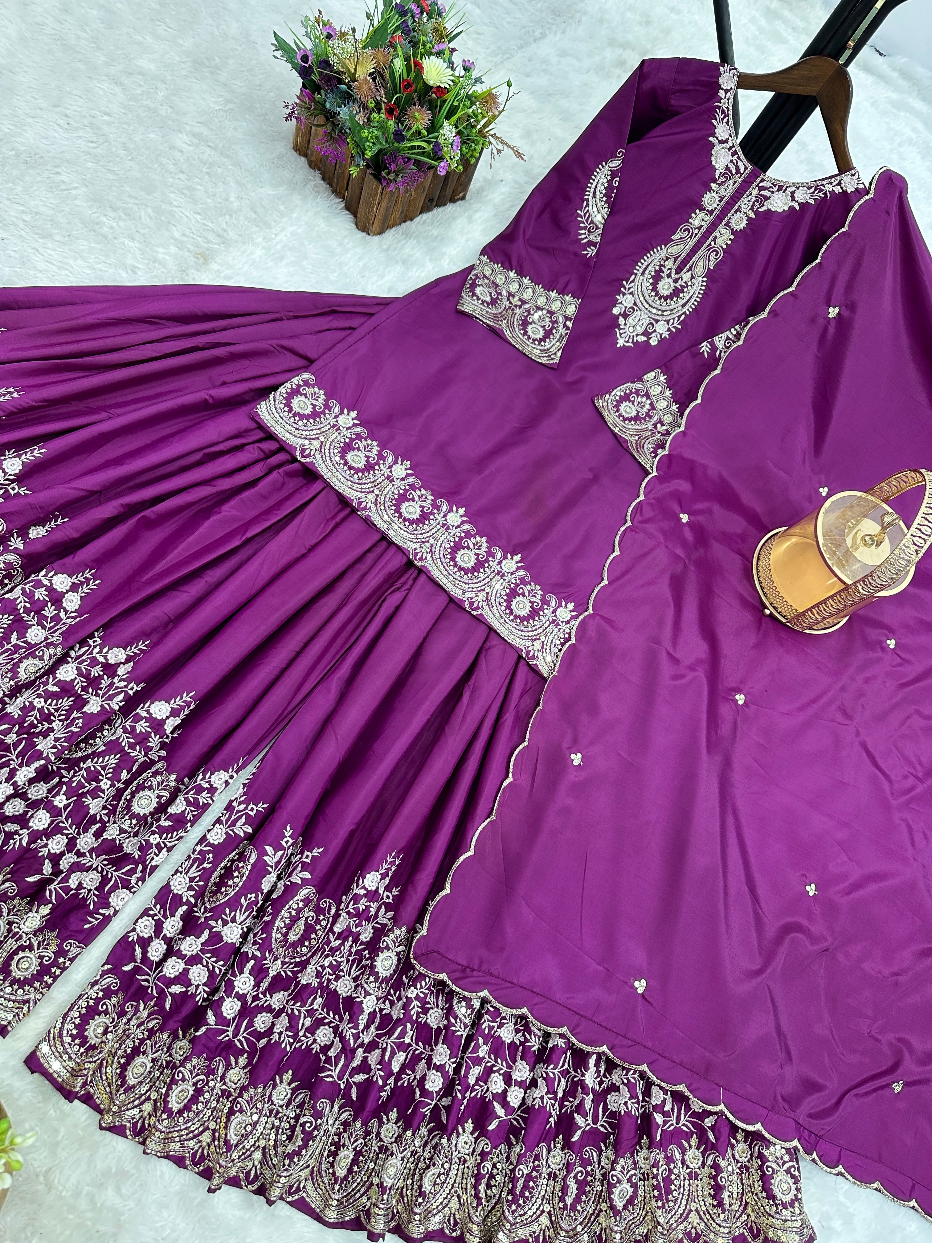 Designer Party Wear Fancy Top-Plazzo And Dupatta