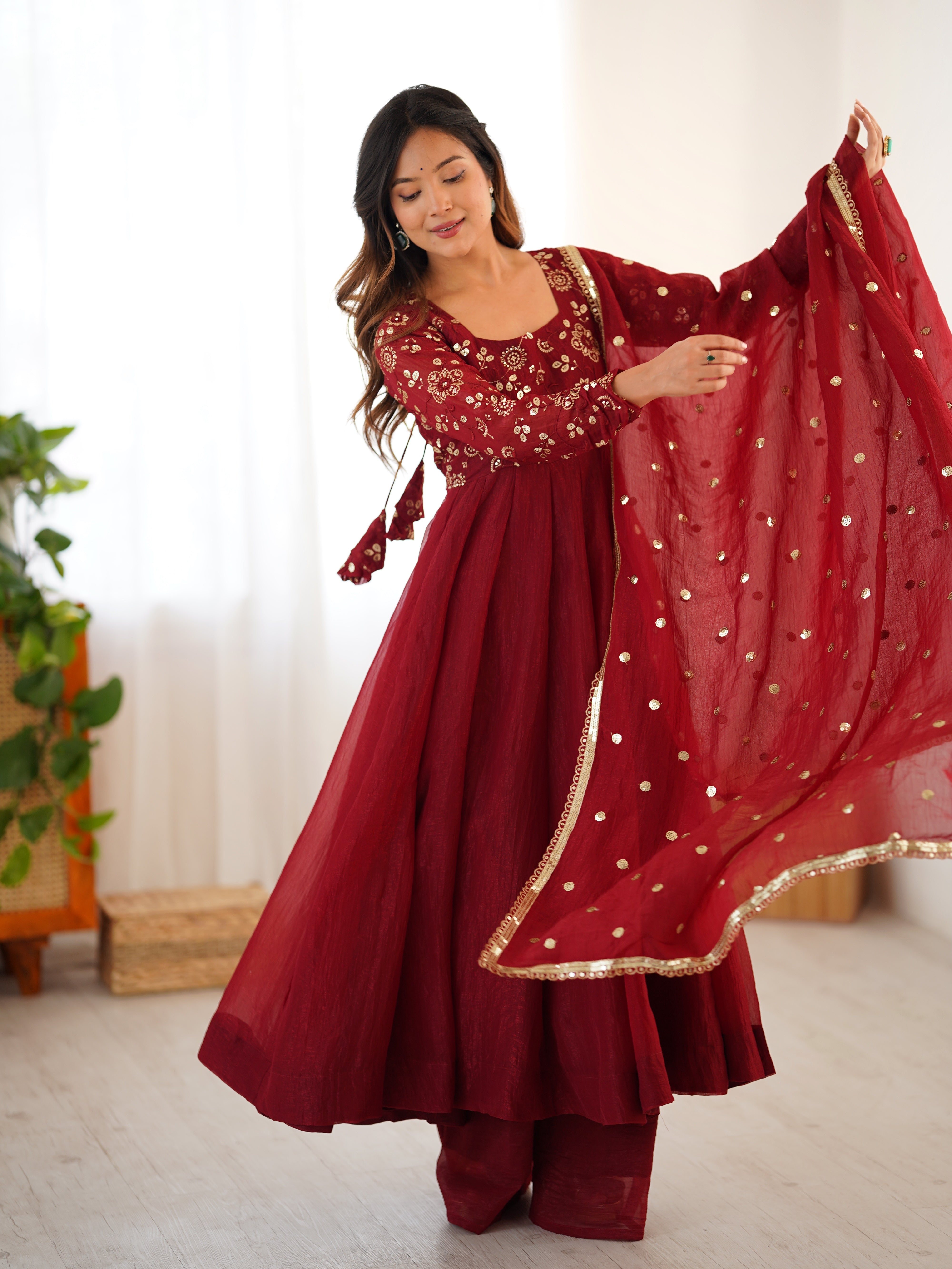 Designer Party Wear Gown And Bottom With Dupatta With Lace Border