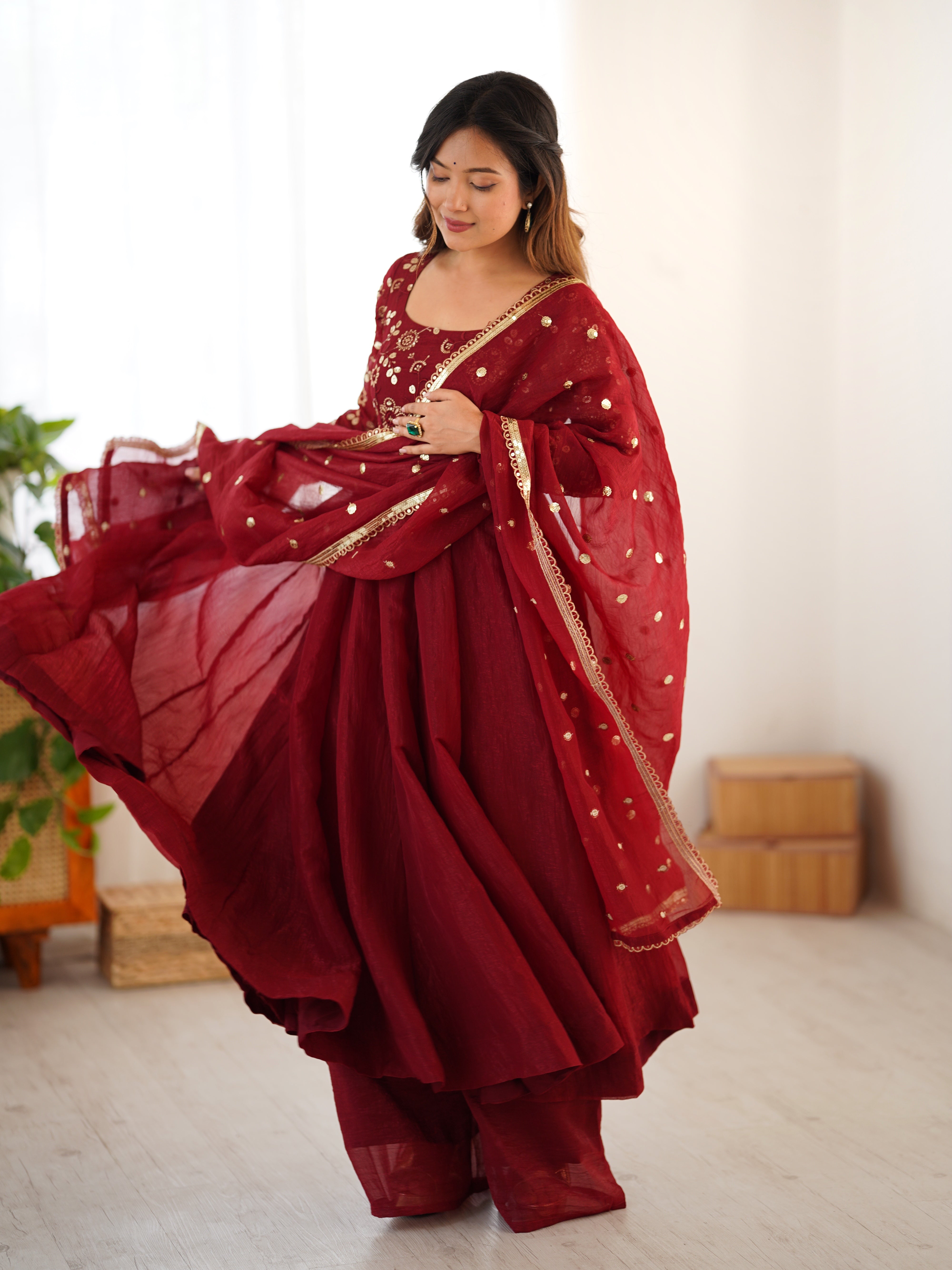 Designer Party Wear Gown And Bottom With Dupatta With Lace Border