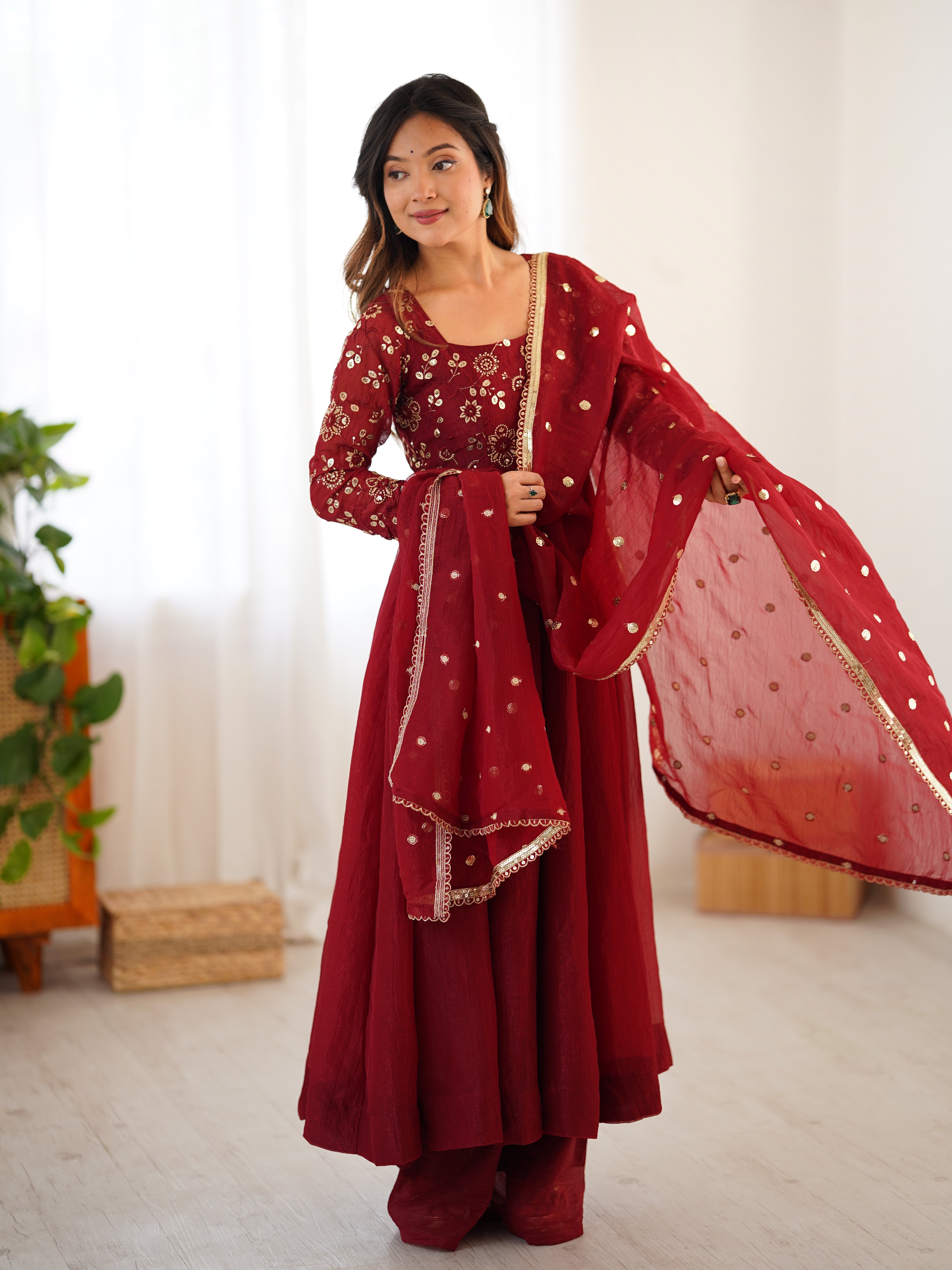 Designer Party Wear Gown And Bottom With Dupatta With Lace Border