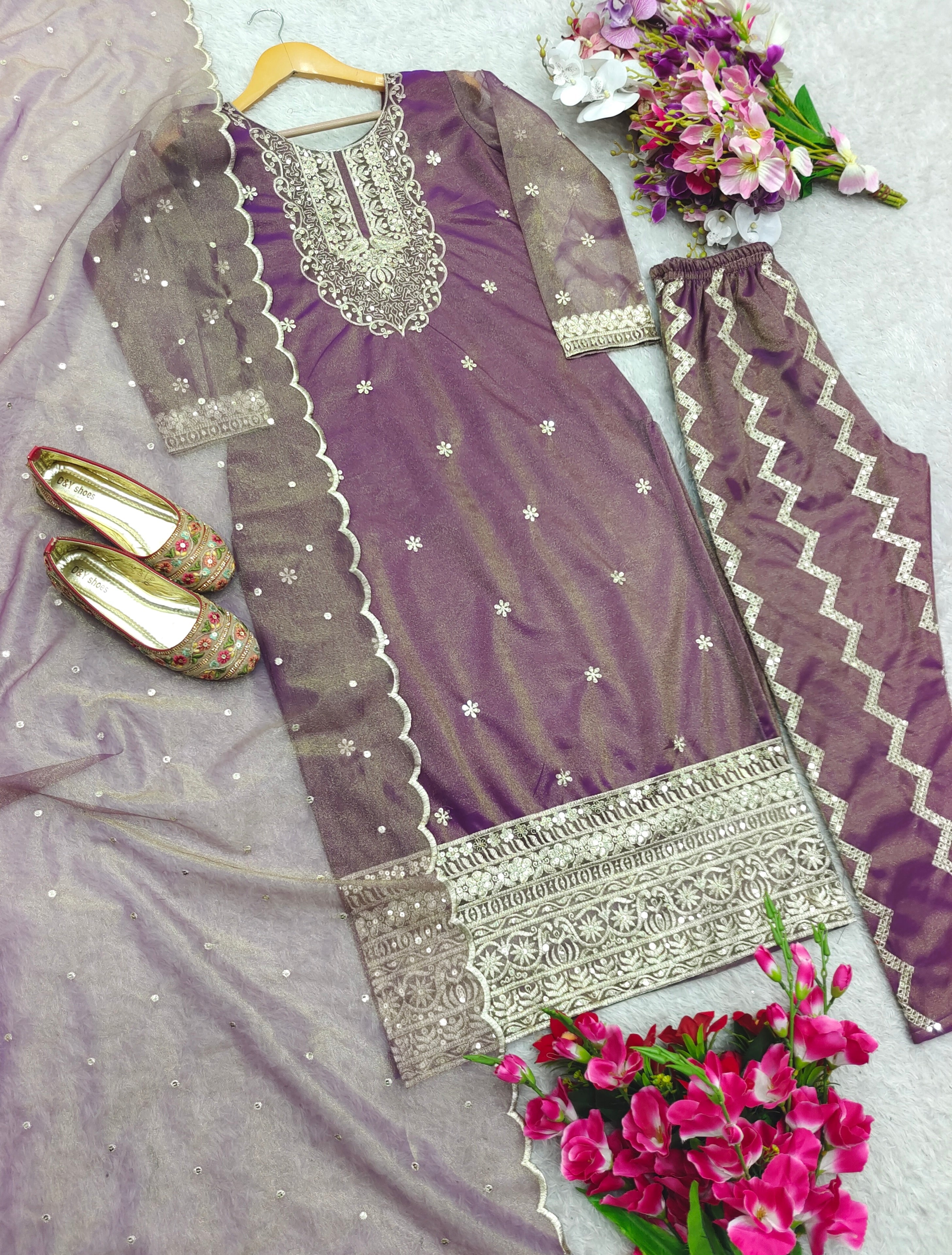 Party Wear Top-Pent And Dupatta With Embroidery Sequence Work