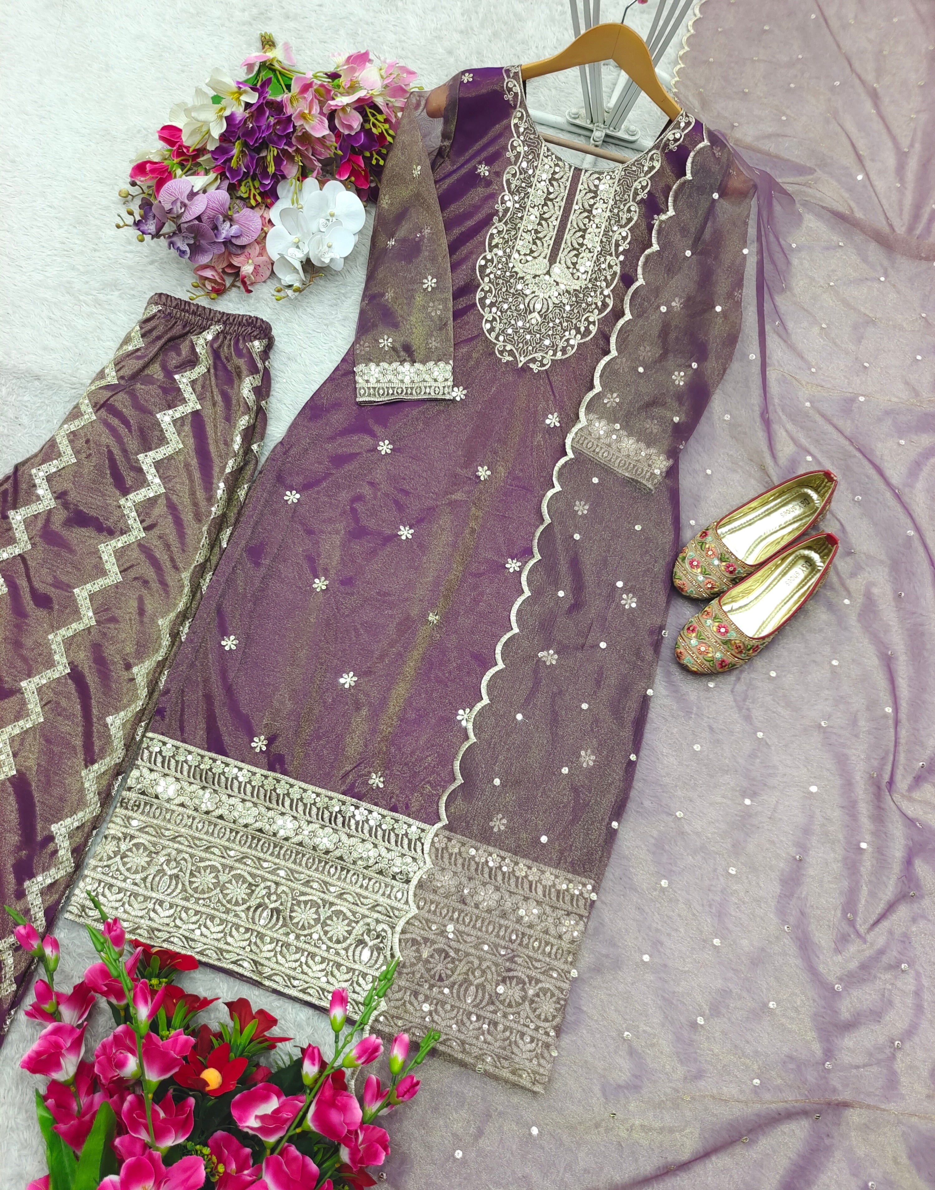 Party Wear Top-Pent And Dupatta With Embroidery Sequence Work
