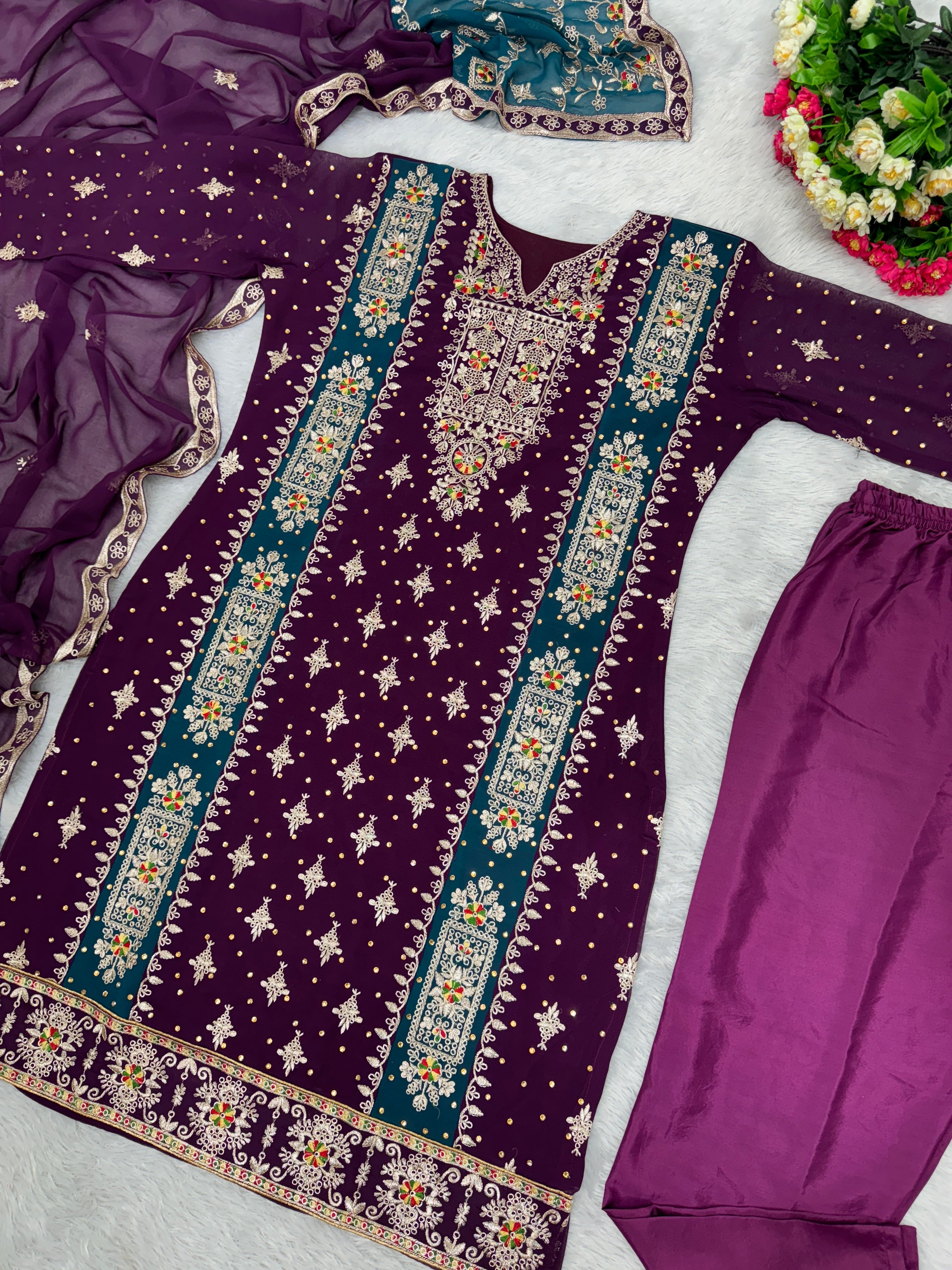 Party Wear Beautiful Top And Plazzo With Dupatta