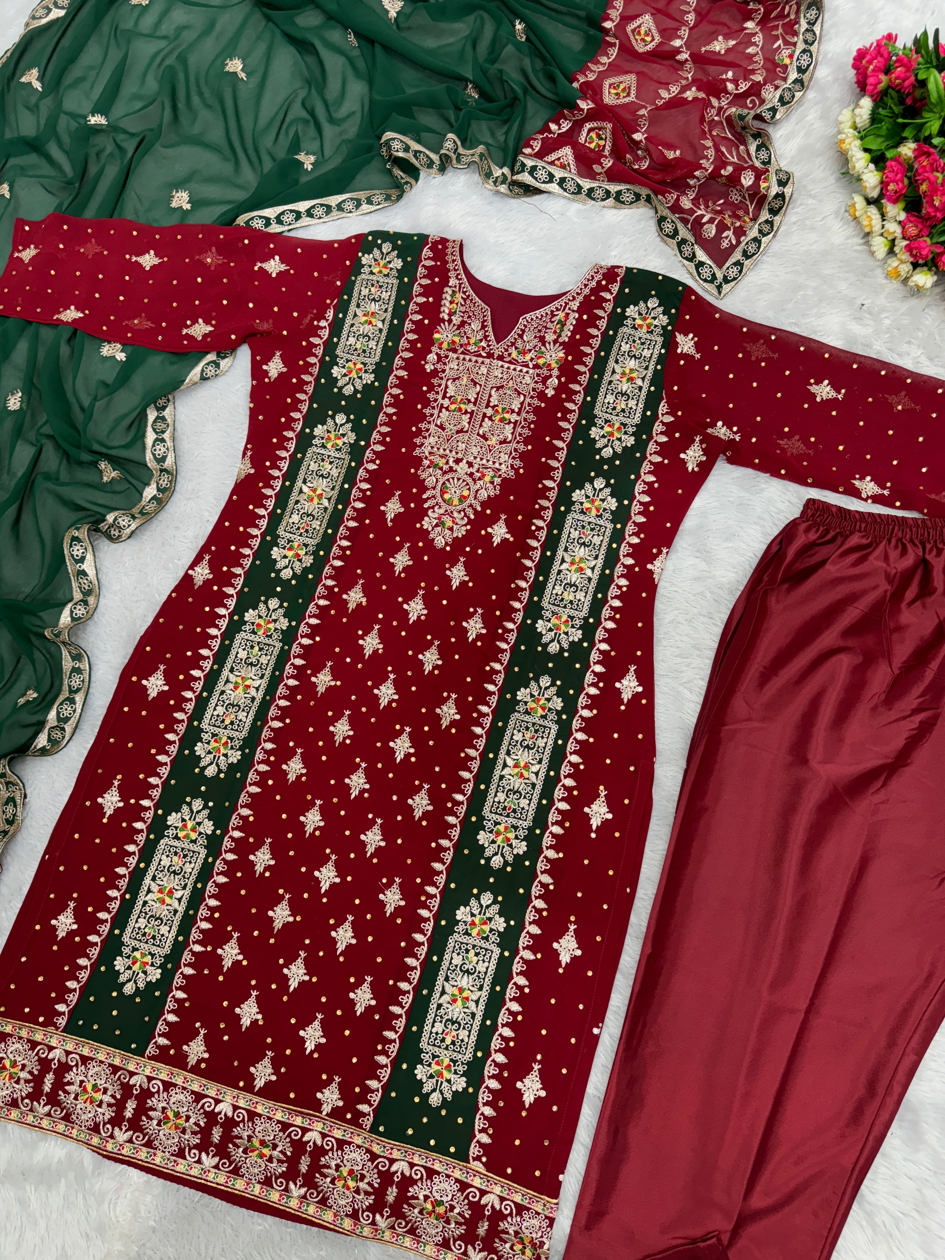 Party Wear Beautiful Top And Plazzo With Dupatta