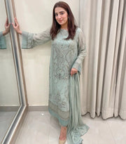 Party Wear Look Heavy Faux Georgette Top Bottom & Dupatta Set