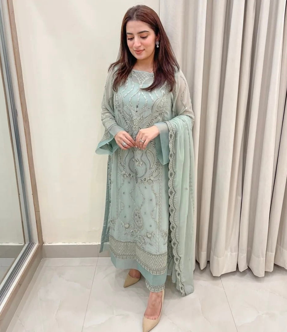 Party Wear Look Heavy Faux Georgette Top Bottom & Dupatta Set