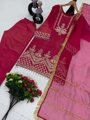 Designer Party Wear Top Bottom And Dupatta With Fancy Lace