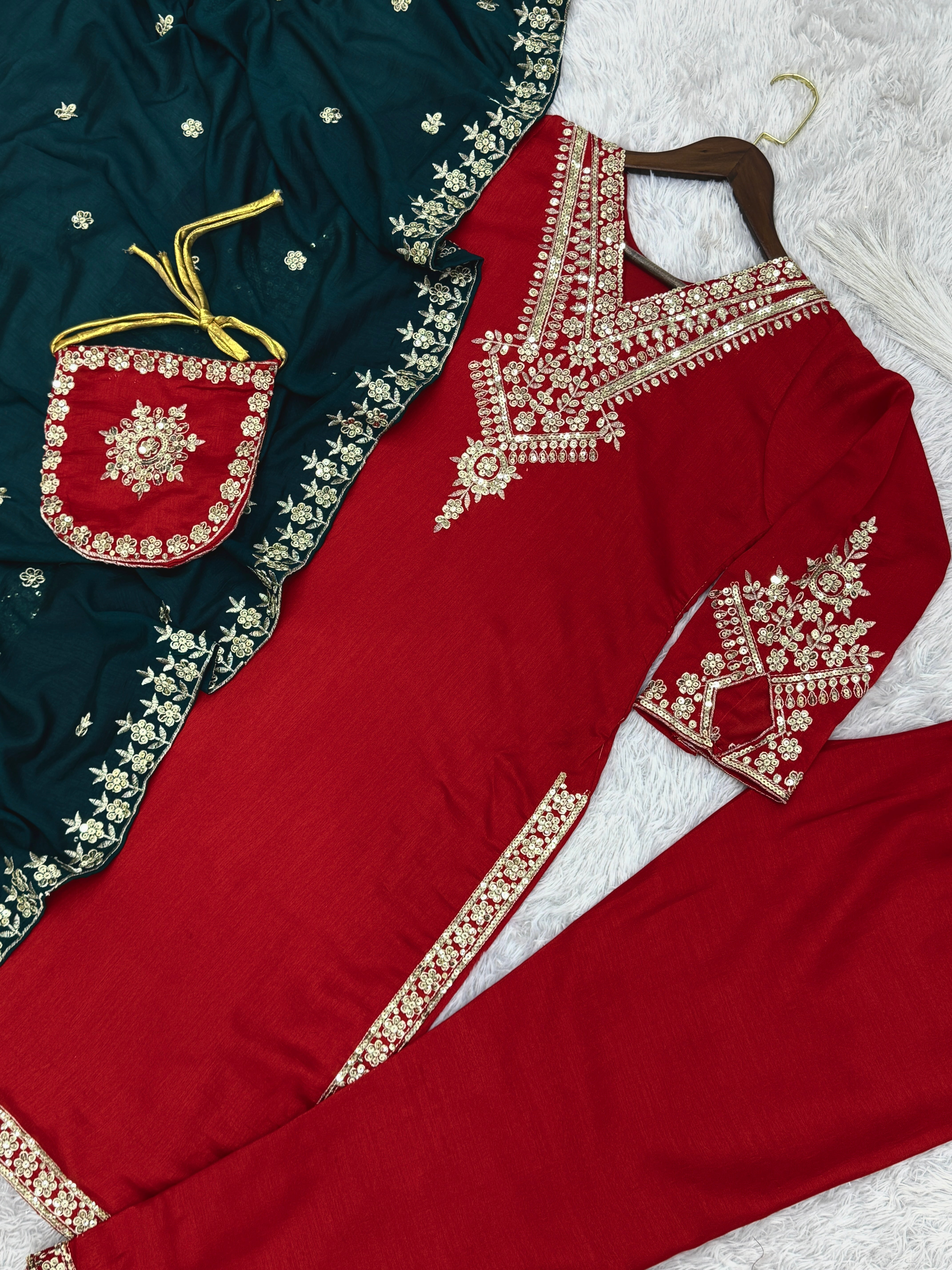 Fancy Suit Set With Embroidery And Sequence Work