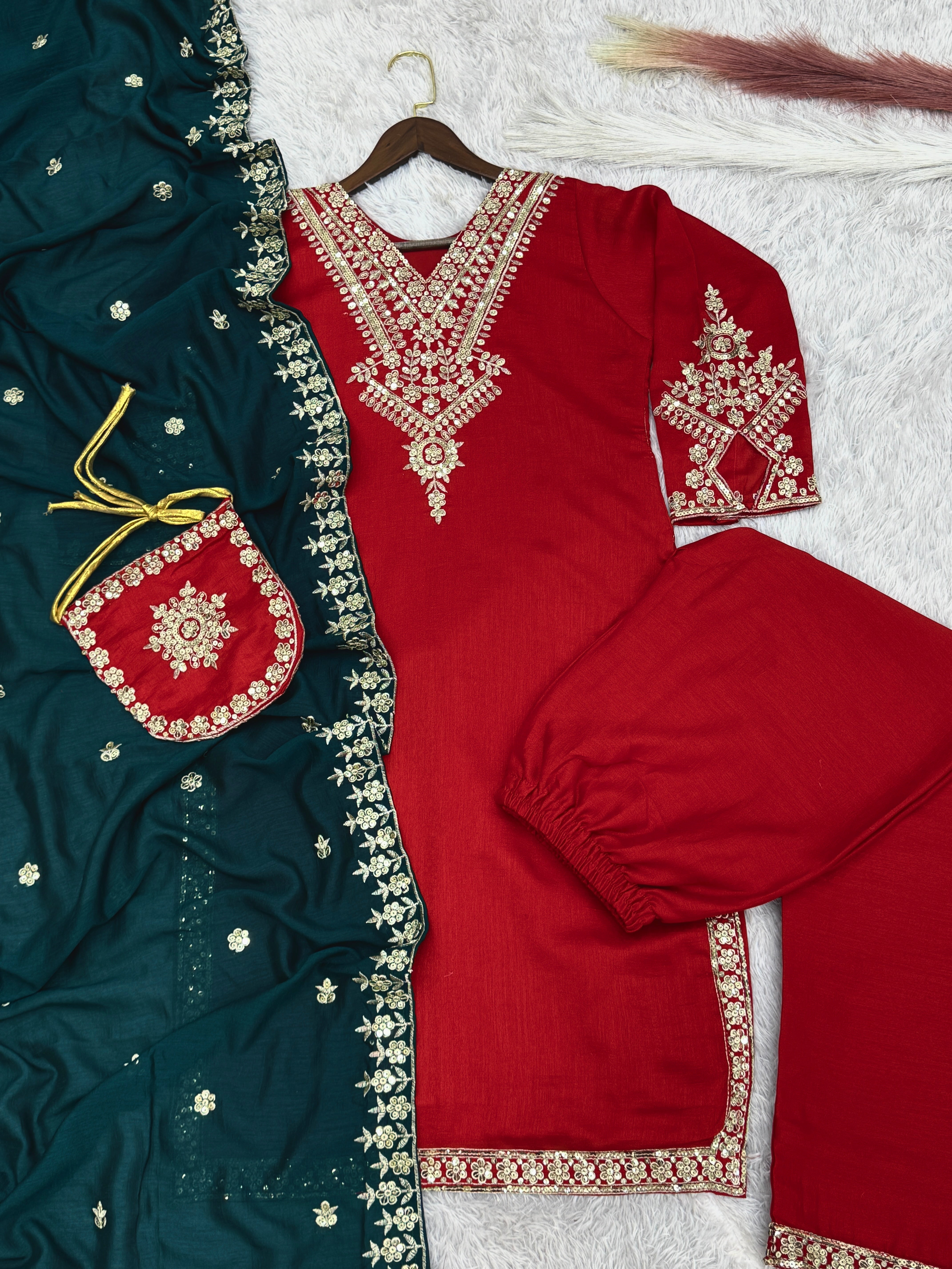 Fancy Suit Set With Embroidery And Sequence Work