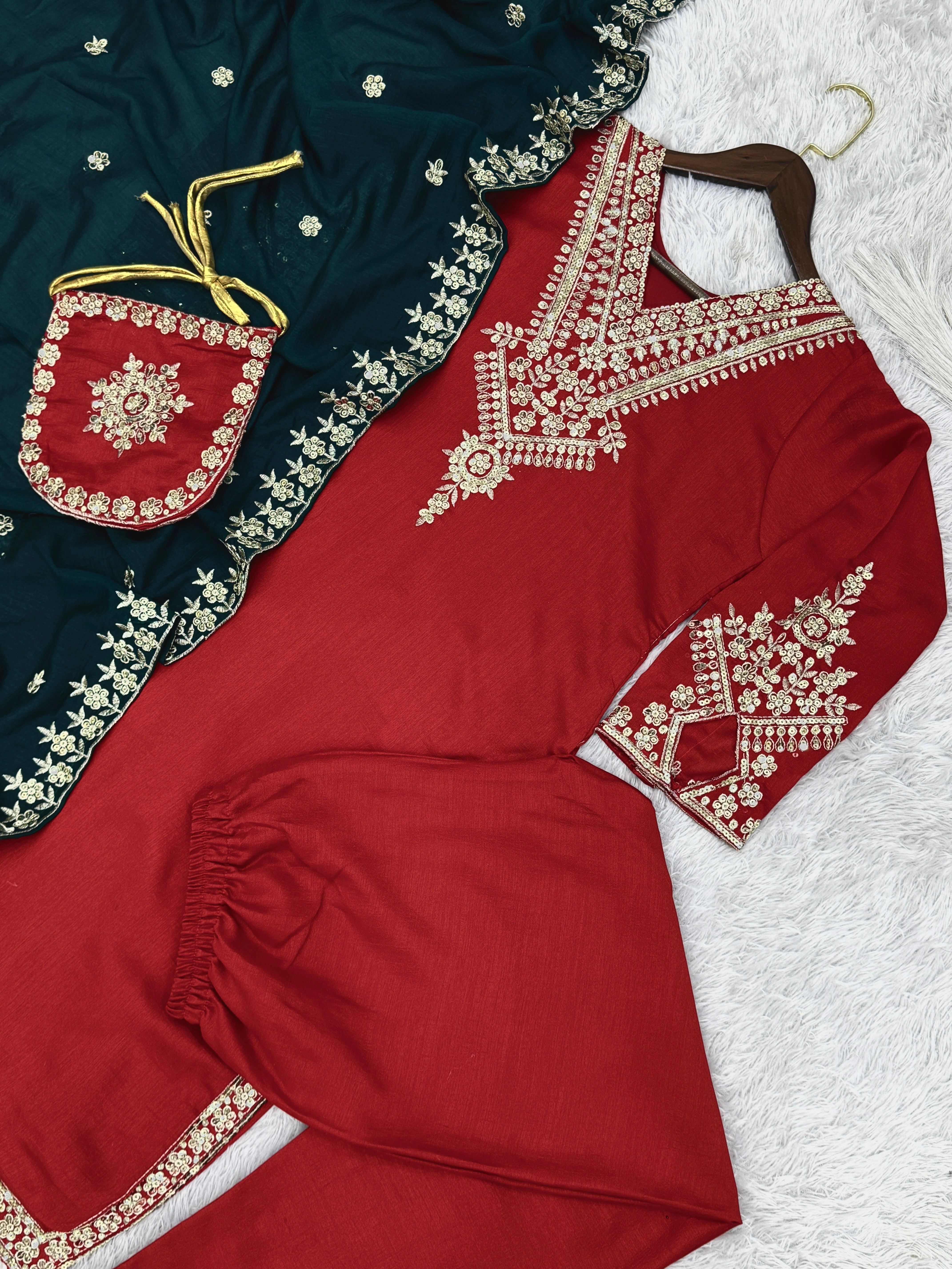 Fancy Suit Set With Embroidery And Sequence Work
