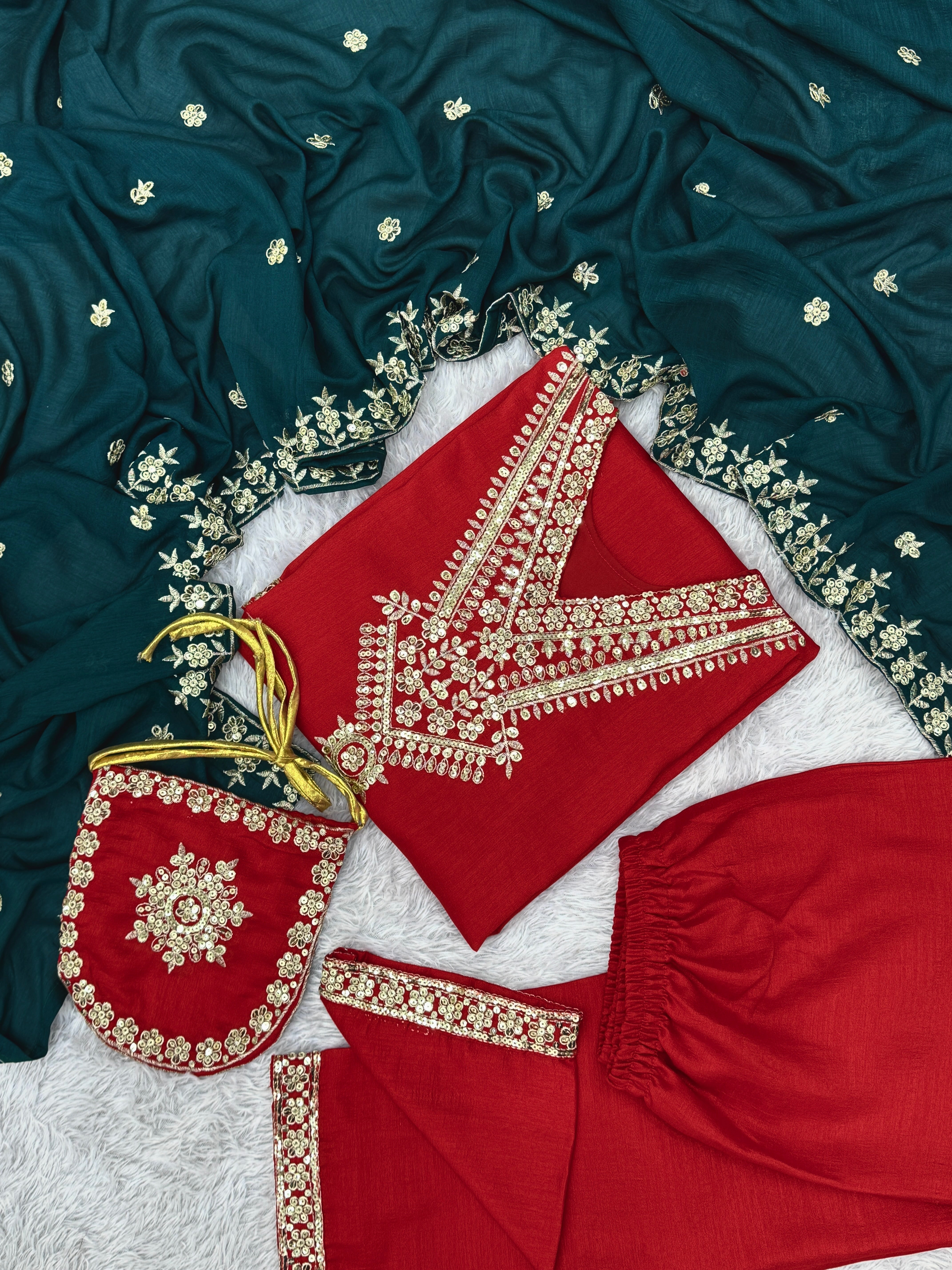 Fancy Suit Set With Embroidery And Sequence Work