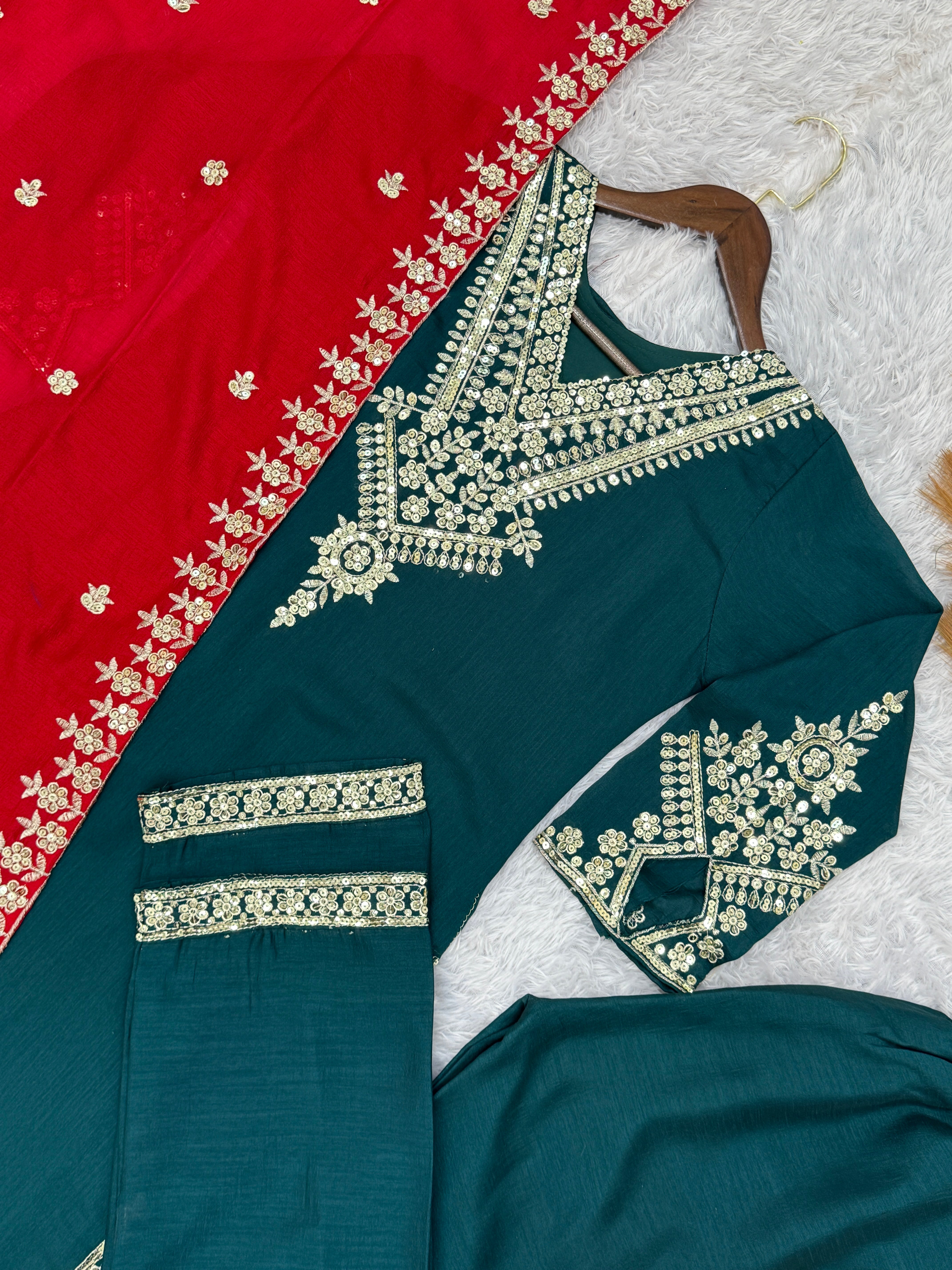Fancy Suit Set With Embroidery And Sequence Work