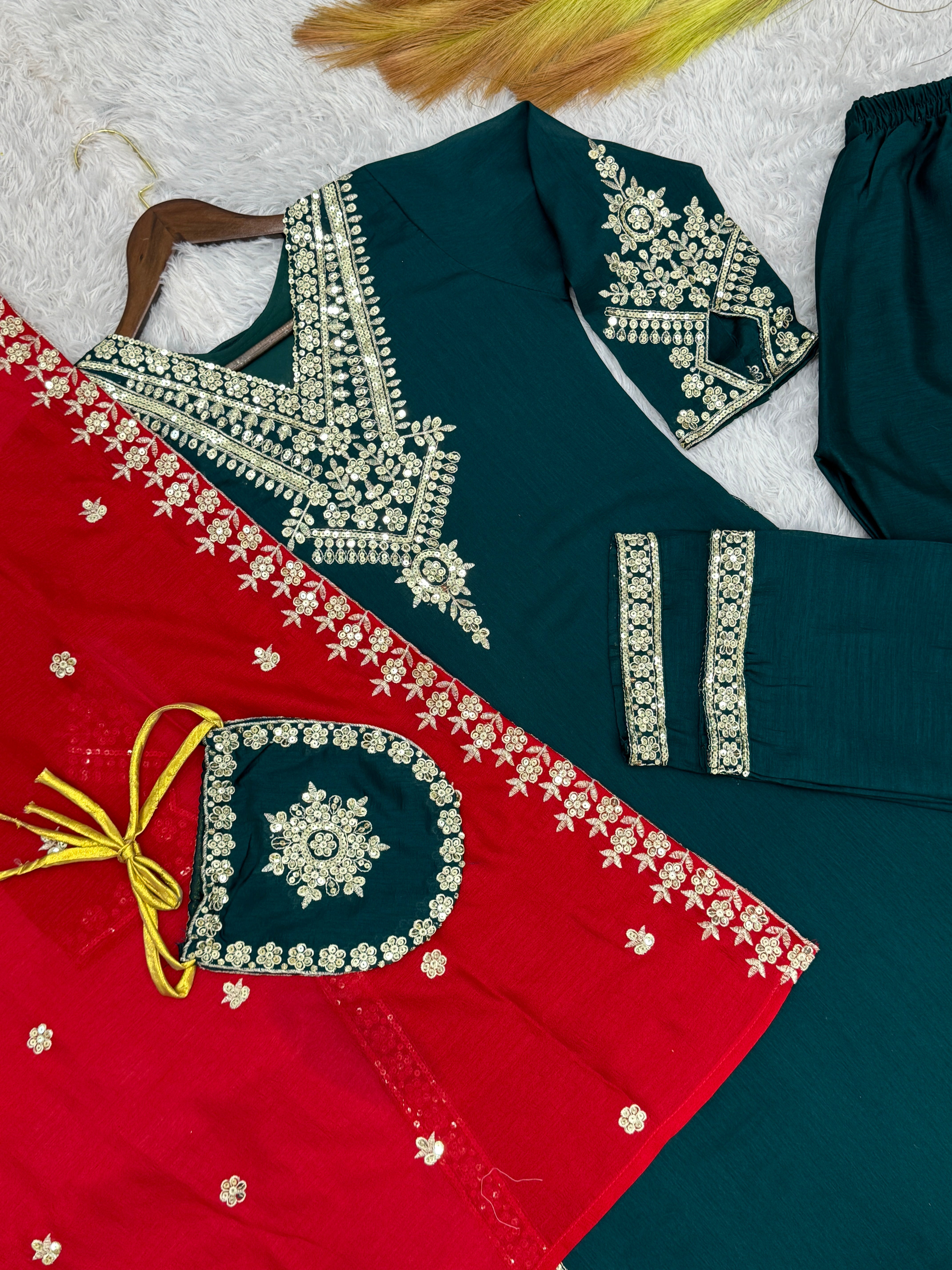 Fancy Suit Set With Embroidery And Sequence Work