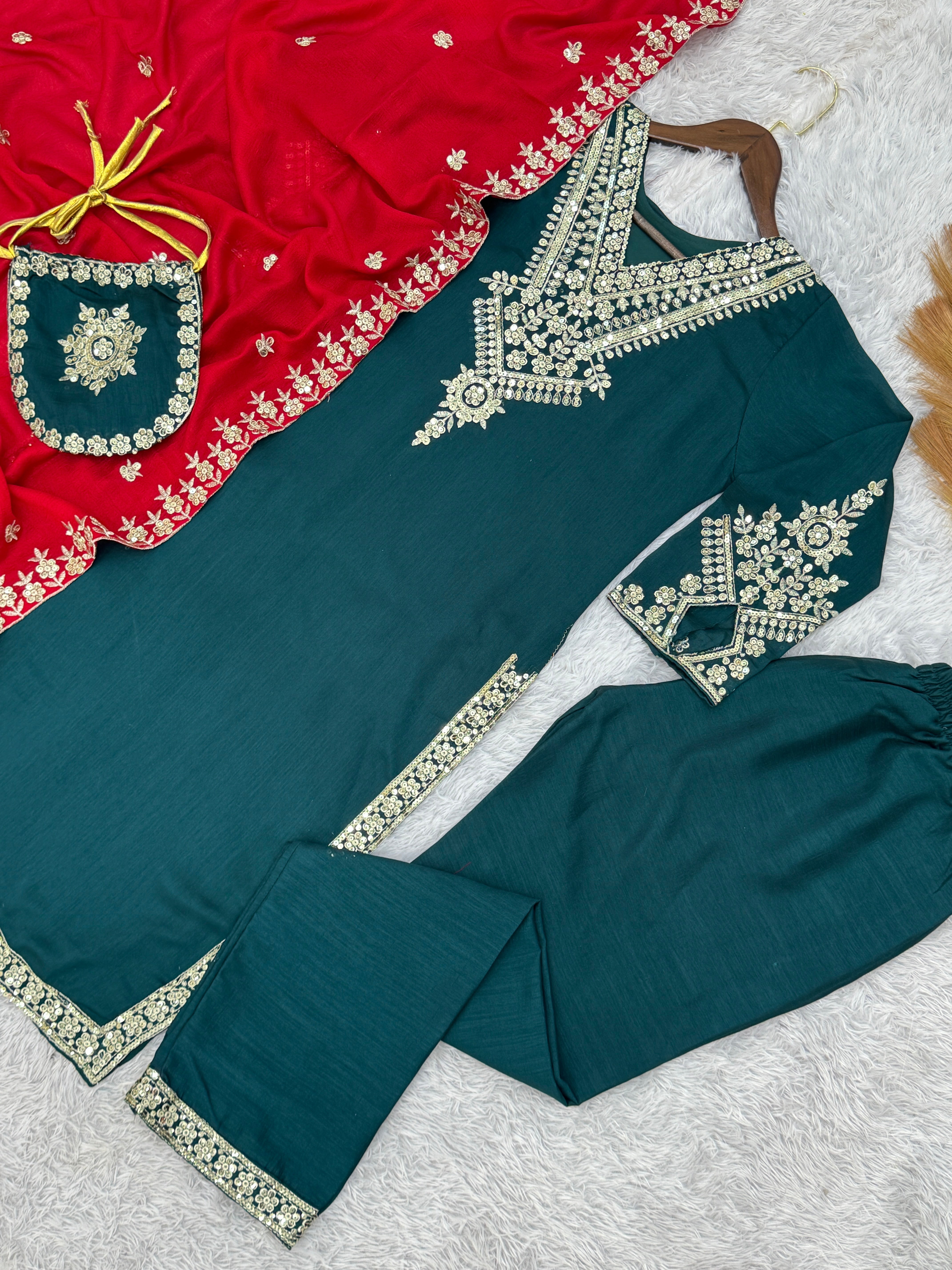 Fancy Suit Set With Embroidery And Sequence Work