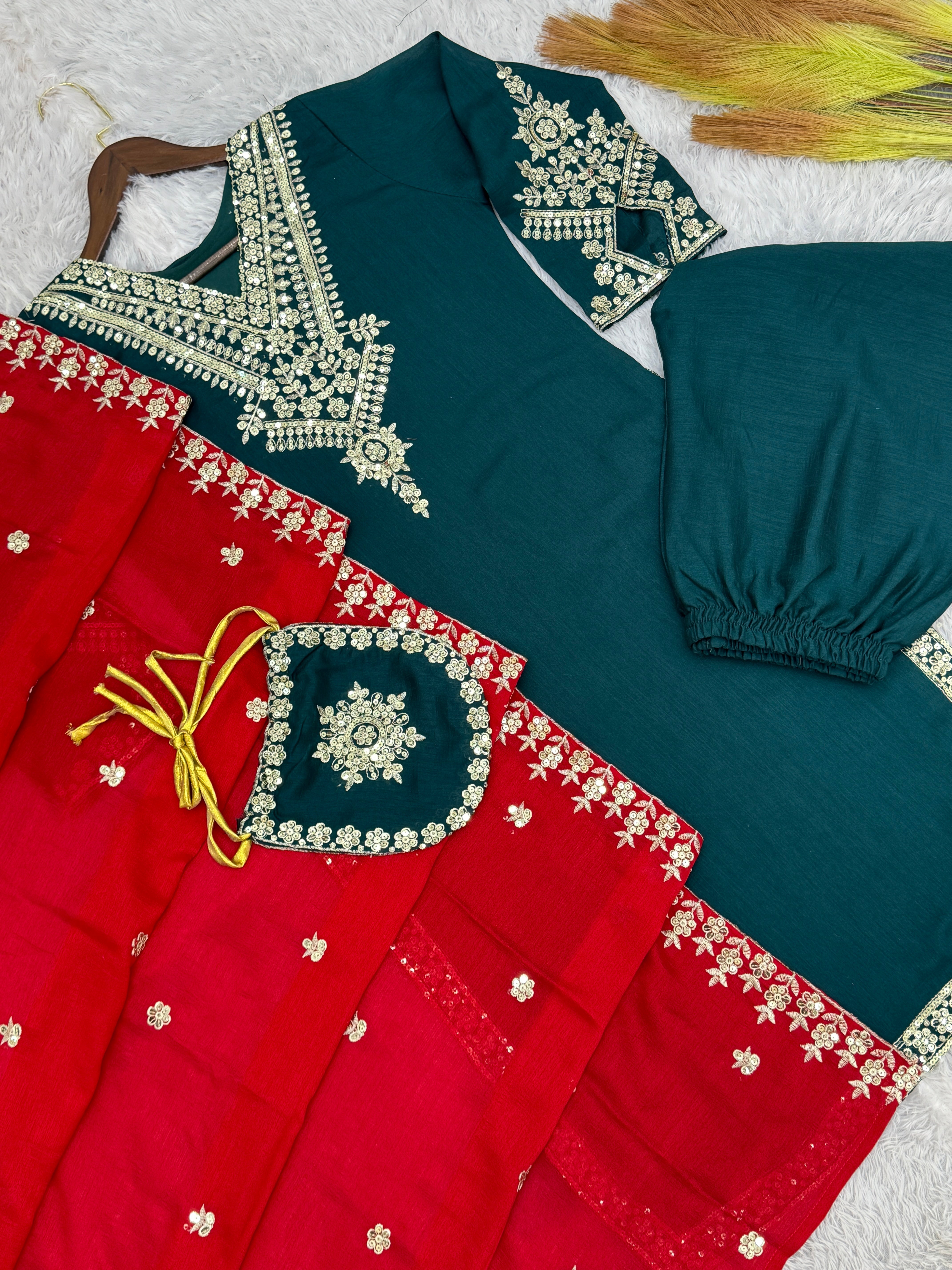 Fancy Suit Set With Embroidery And Sequence Work