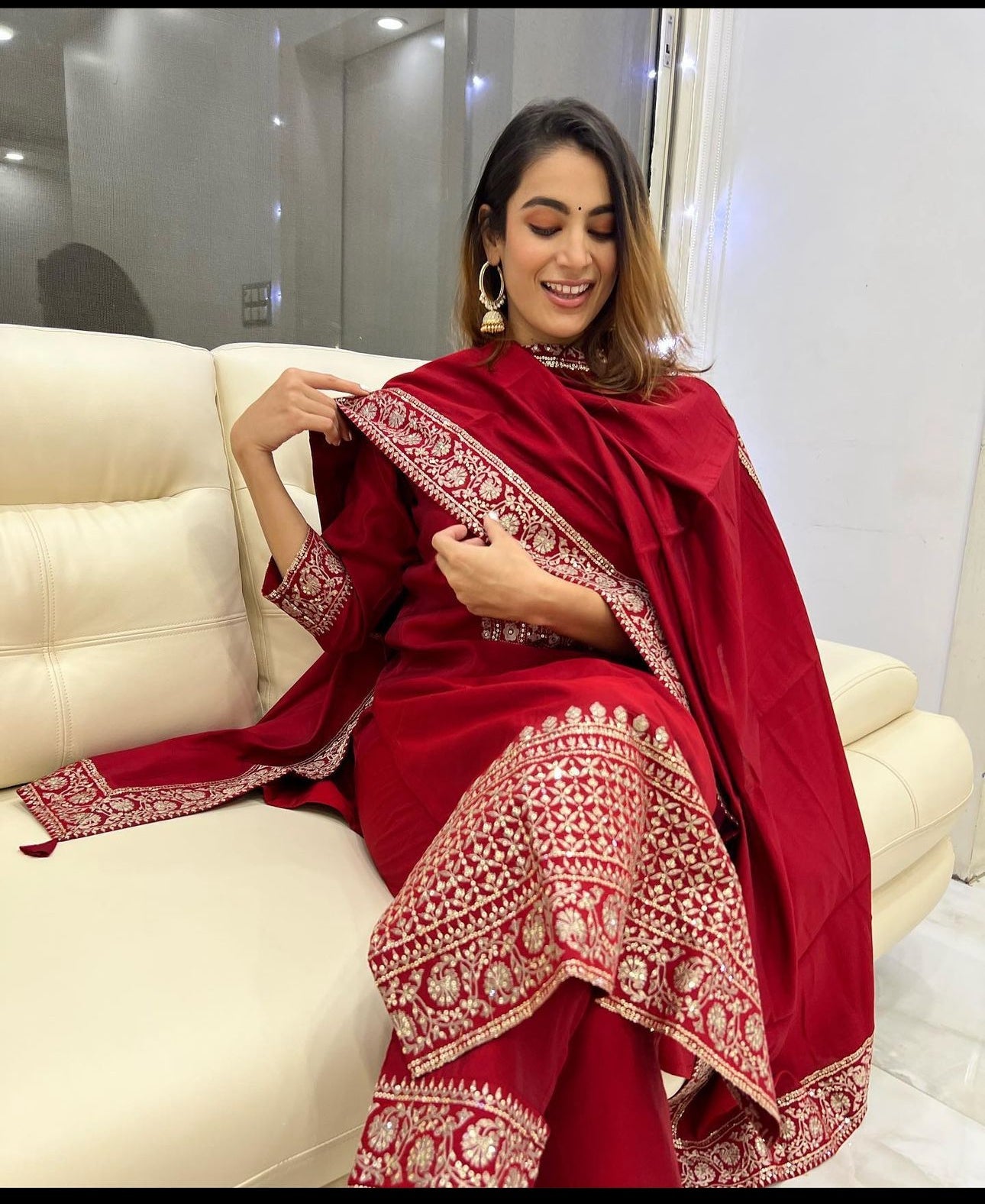 Designer Party Wear Top-Pent And Dupatta With Lace Work