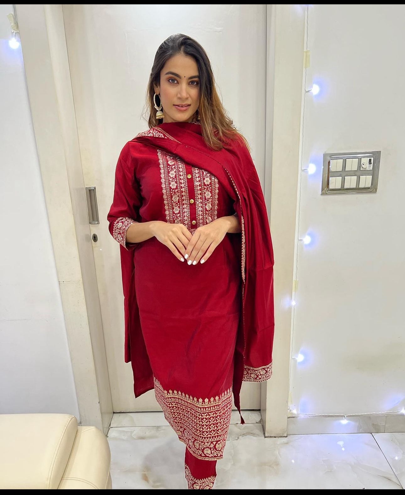 Designer Party Wear Top-Pent And Dupatta With Lace Work
