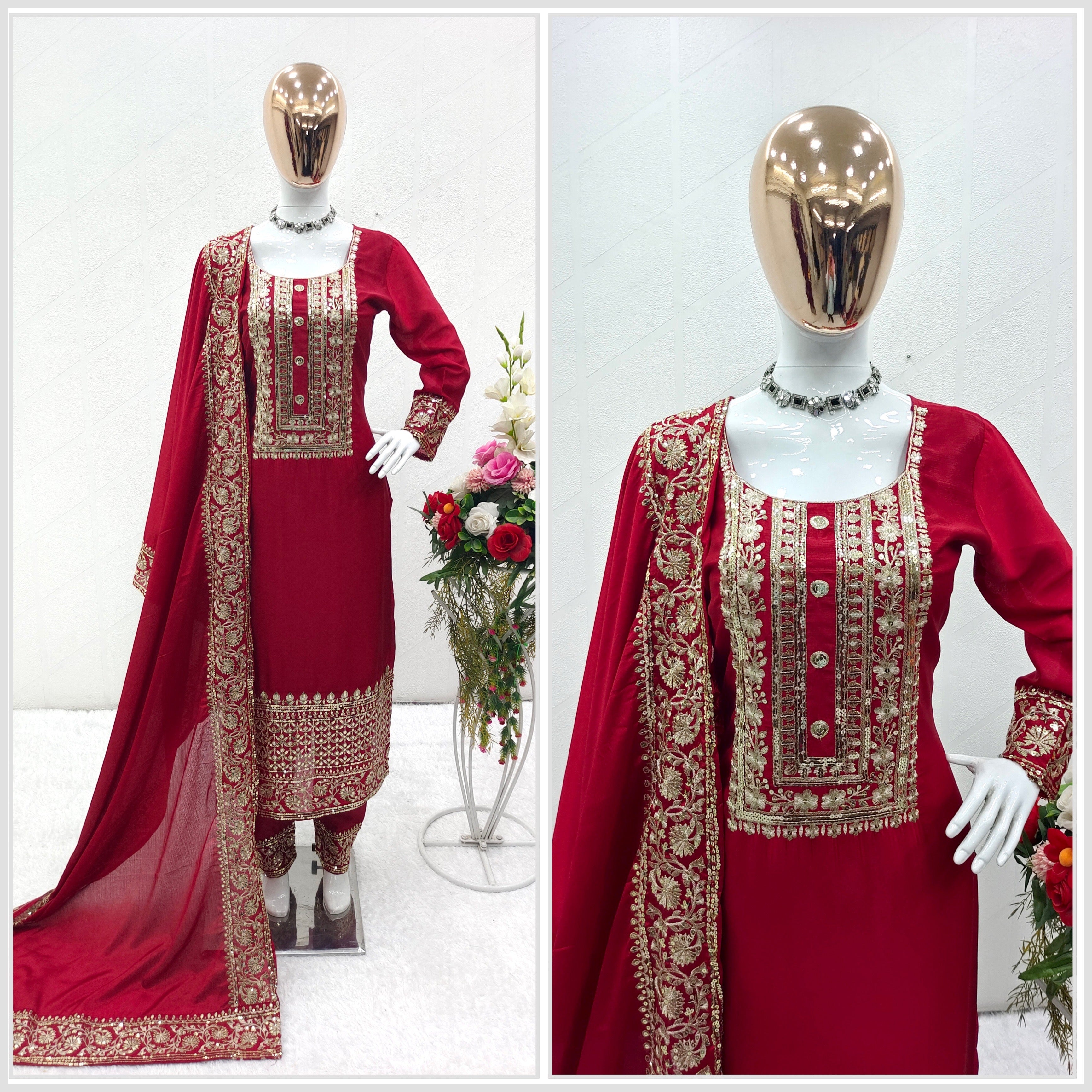 Designer Party Wear Top-Pent And Dupatta With Lace Work