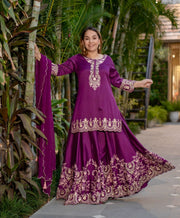 Designer Party Wear Look Top-Sharara And Dupatta With Embroidery Work