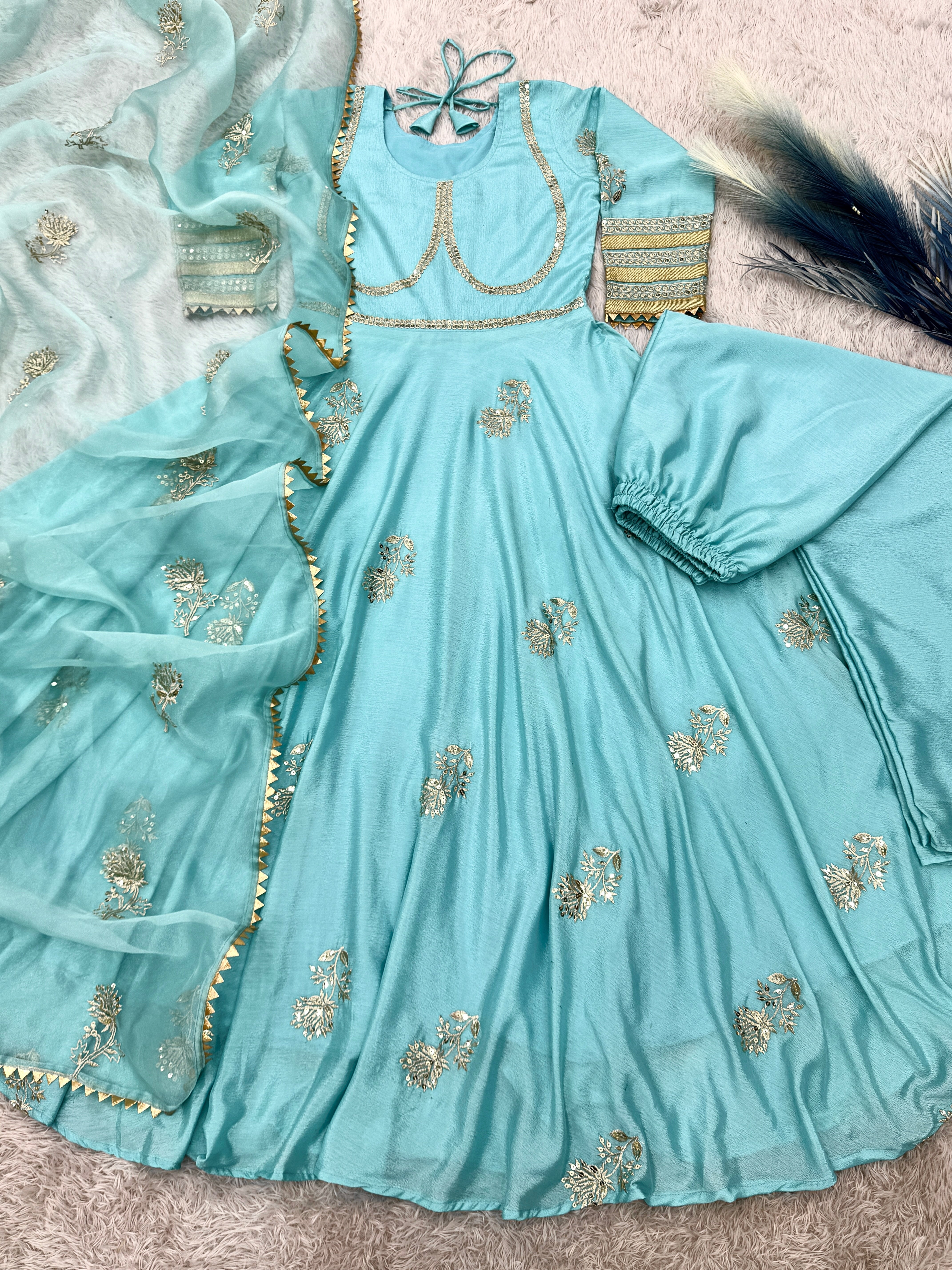 Party Wear Designer Anarkali Gown And Bottom With Dupatta