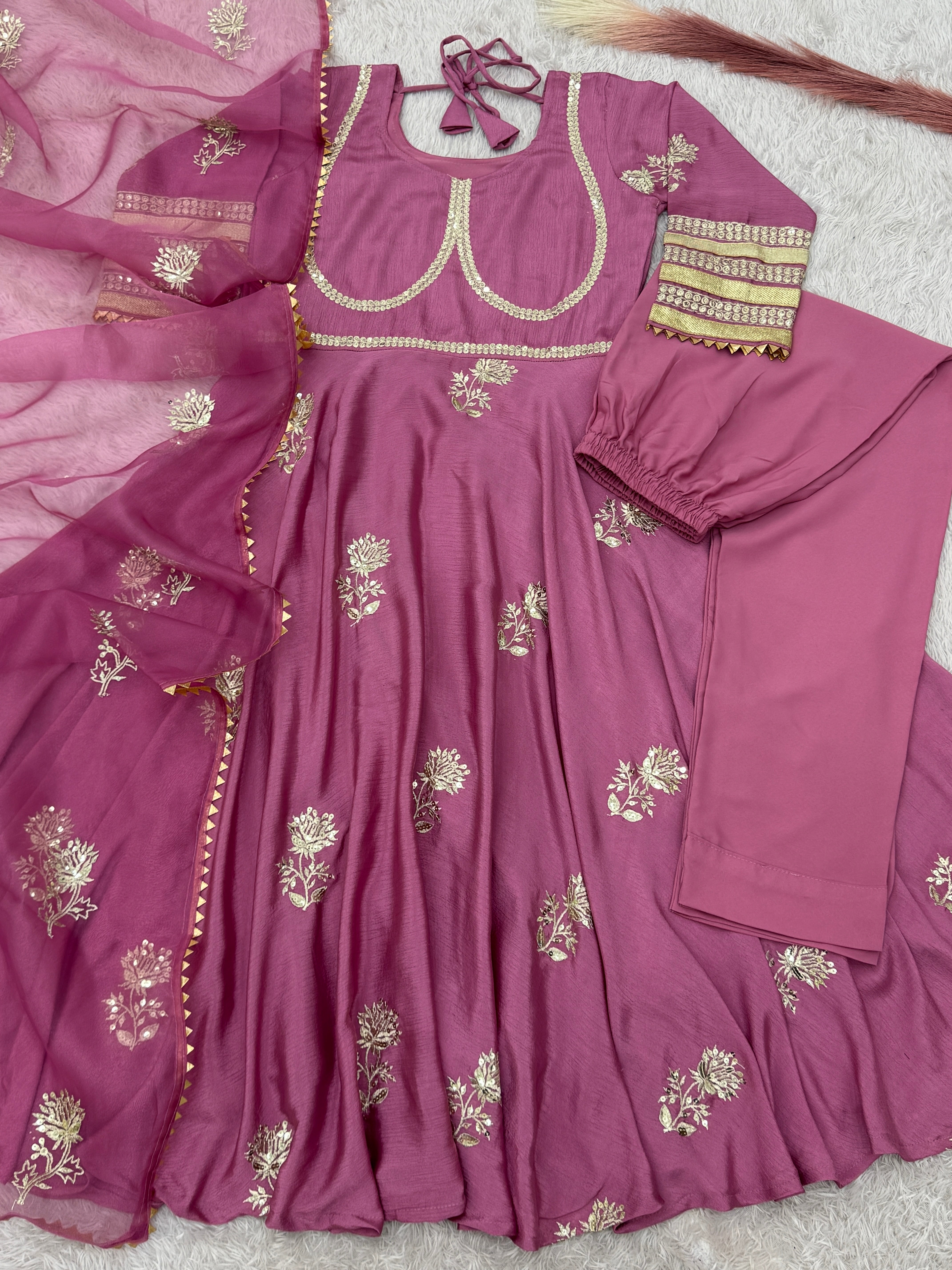 Party Wear Designer Anarkali Gown And Bottom With Dupatta