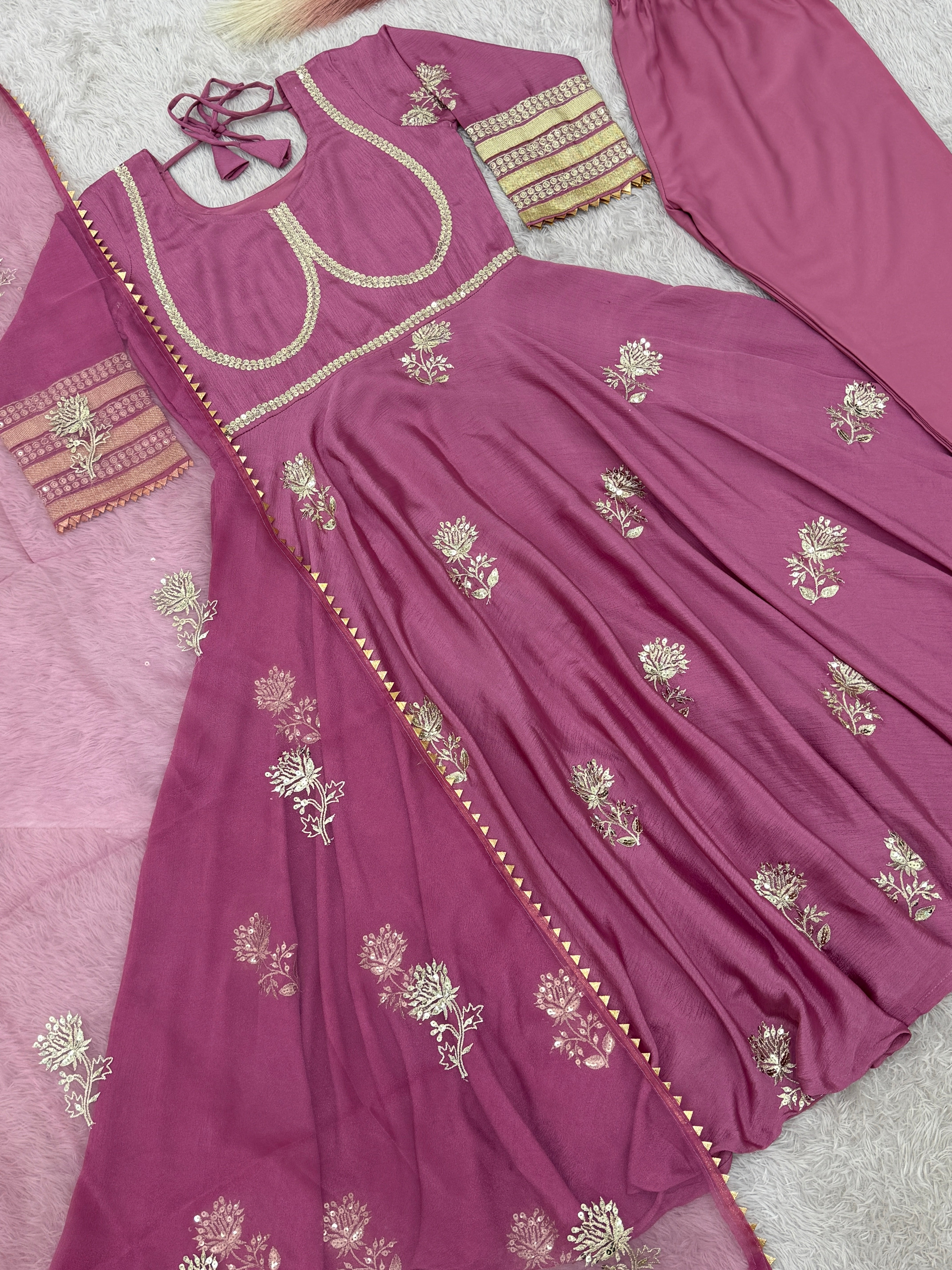 Party Wear Designer Anarkali Gown And Bottom With Dupatta