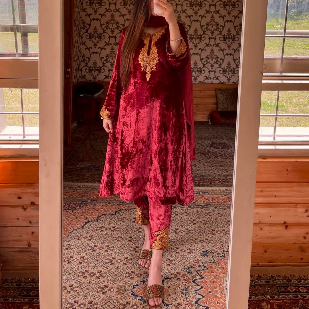 Party Wear Look Heavy Pure Viscose Velvet Top Bottom & Dupatta Set