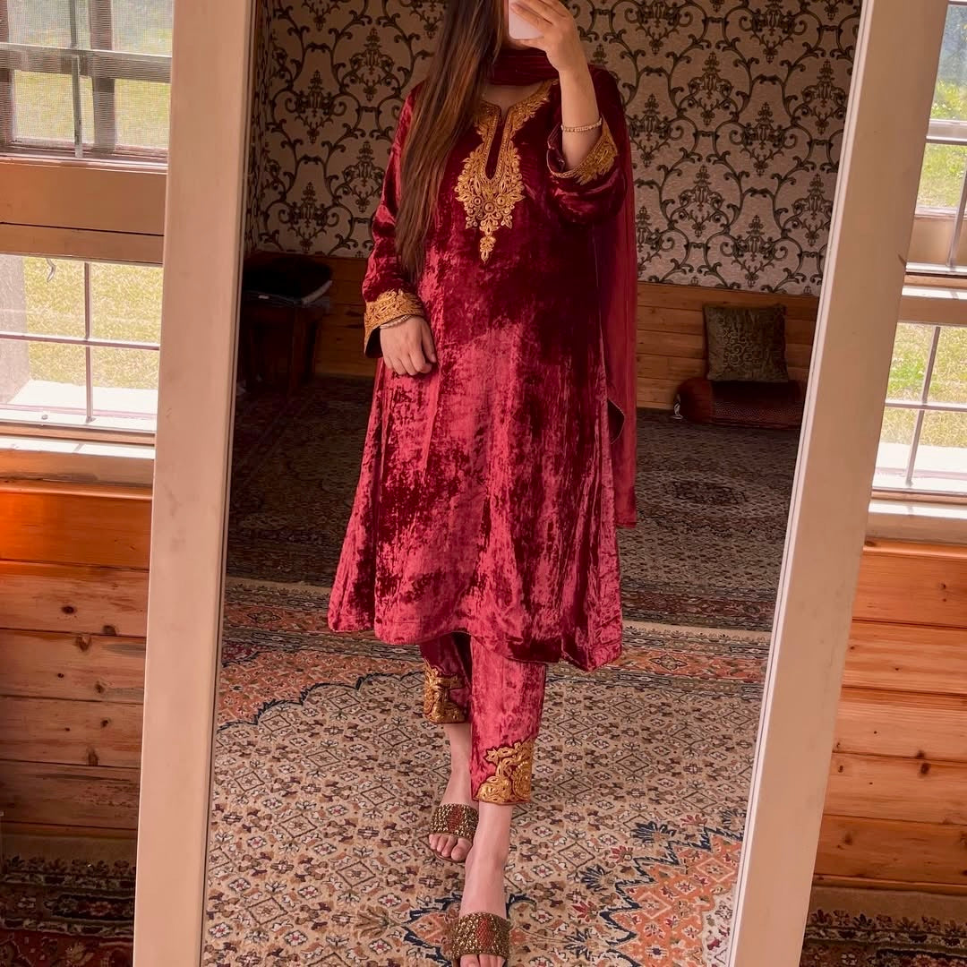 Party Wear Look Heavy Pure Viscose Velvet Top Bottom & Dupatta Set