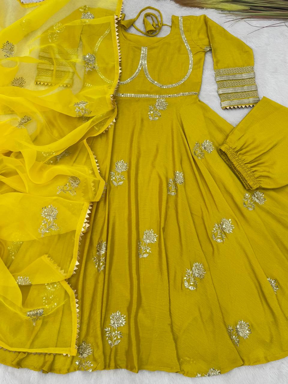 Party Wear Designer Anarkali Gown And Bottom With Dupatta