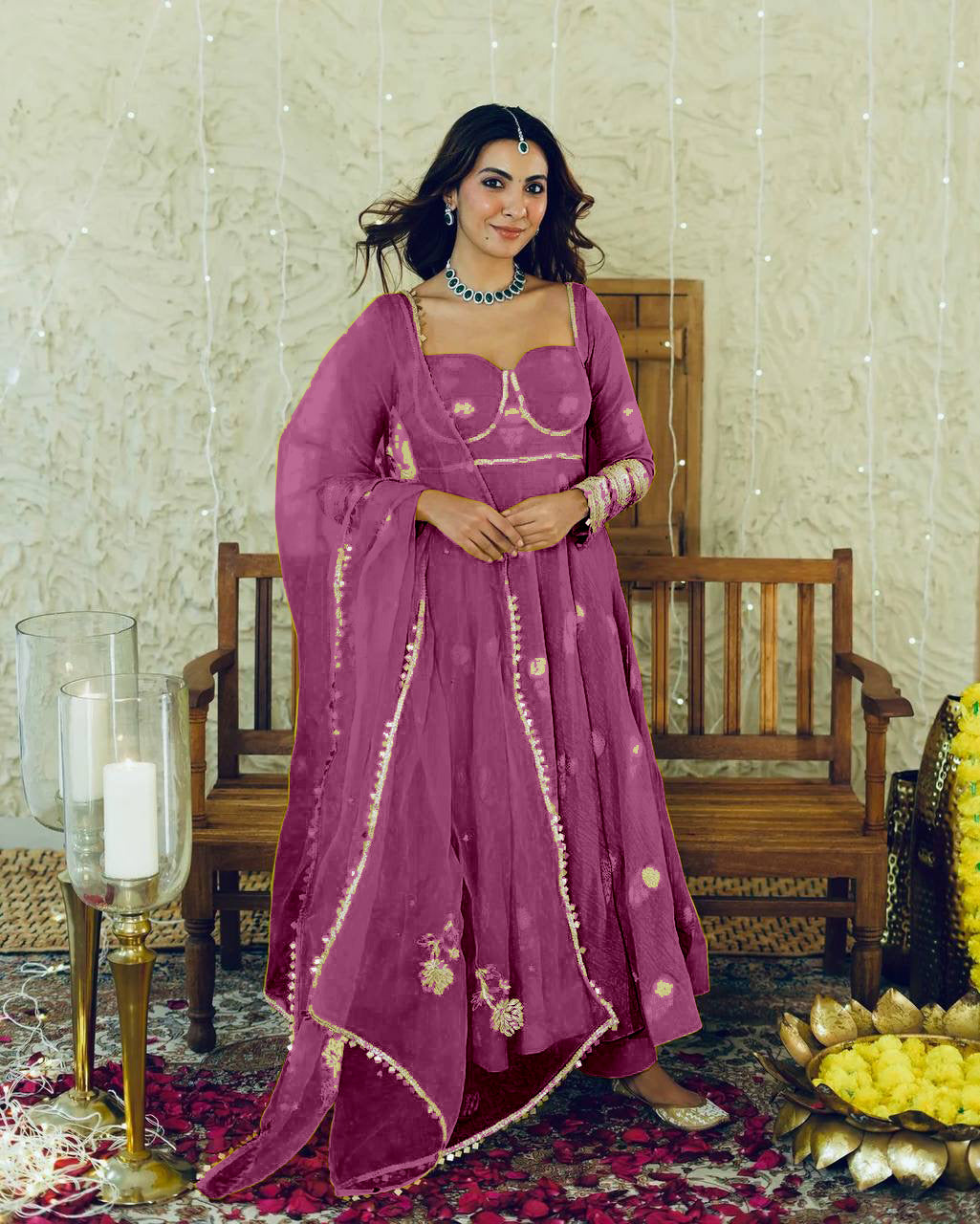 Party Wear Designer Anarkali Gown And Bottom With Dupatta