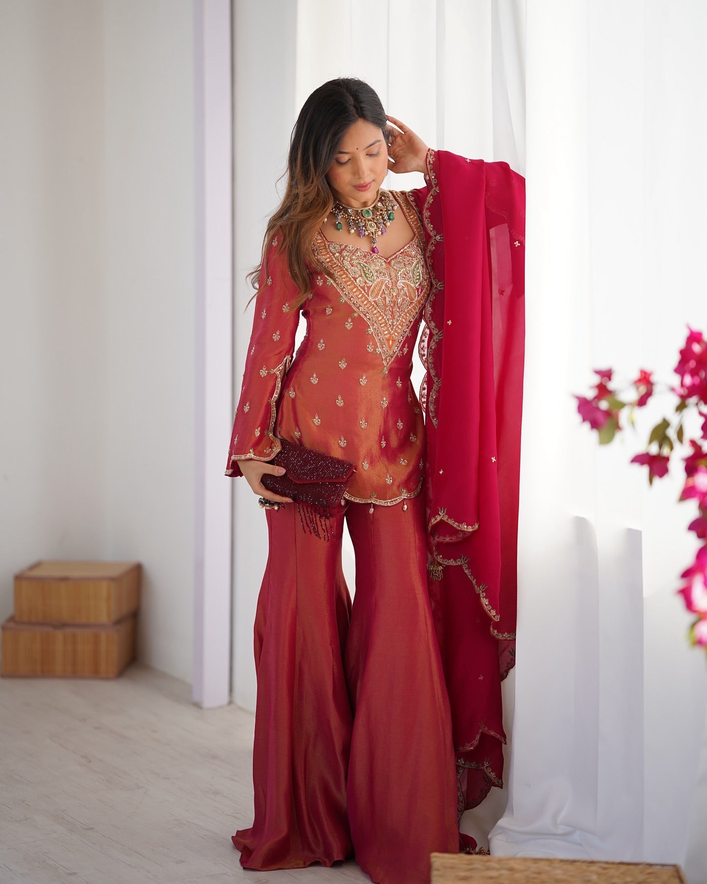 Party Wear Top-Bottom And Dupatta Set With Embroidery Work