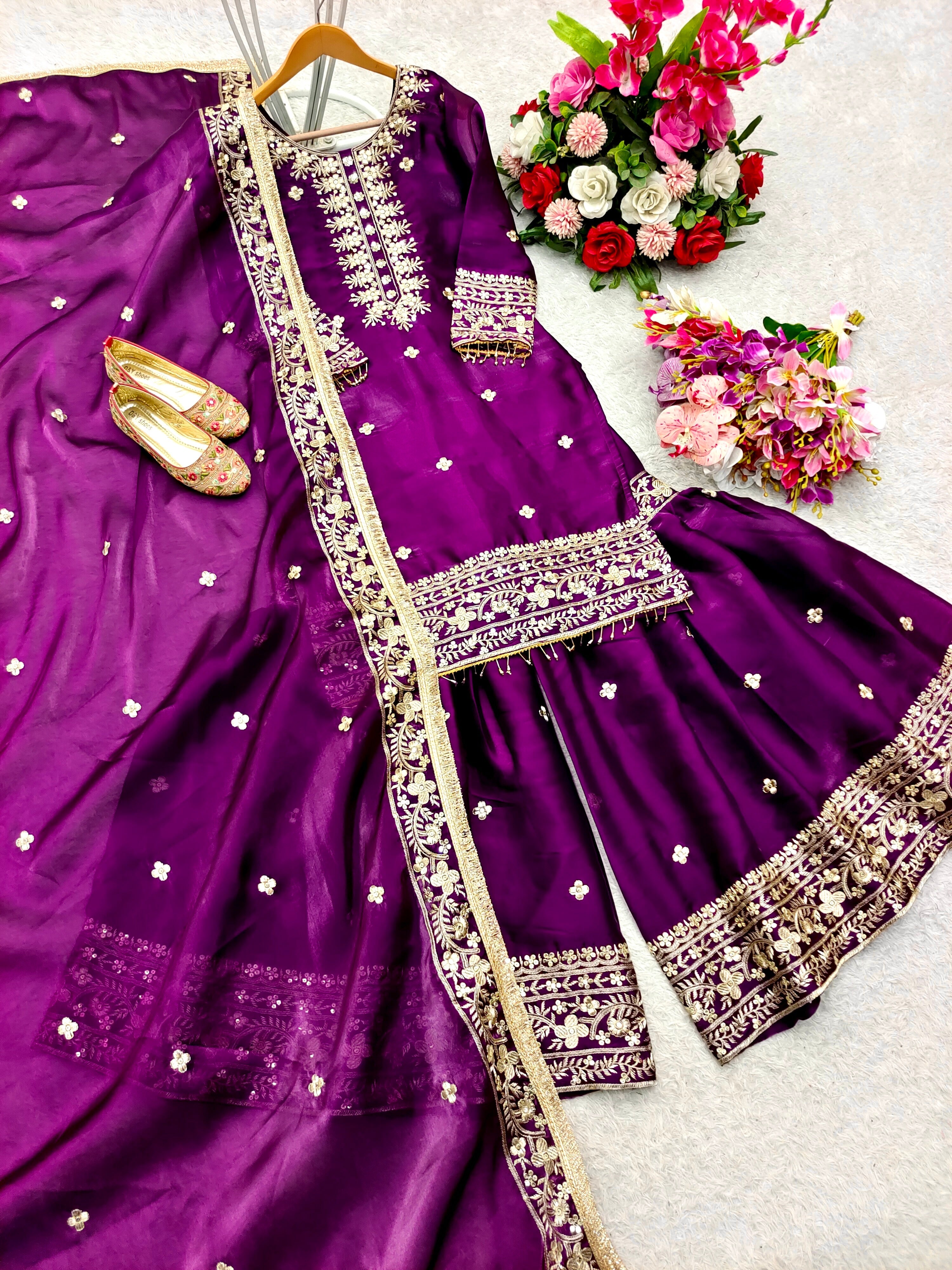 Designer Party Wear Top-Sarara And Beautiful Dupatta Set