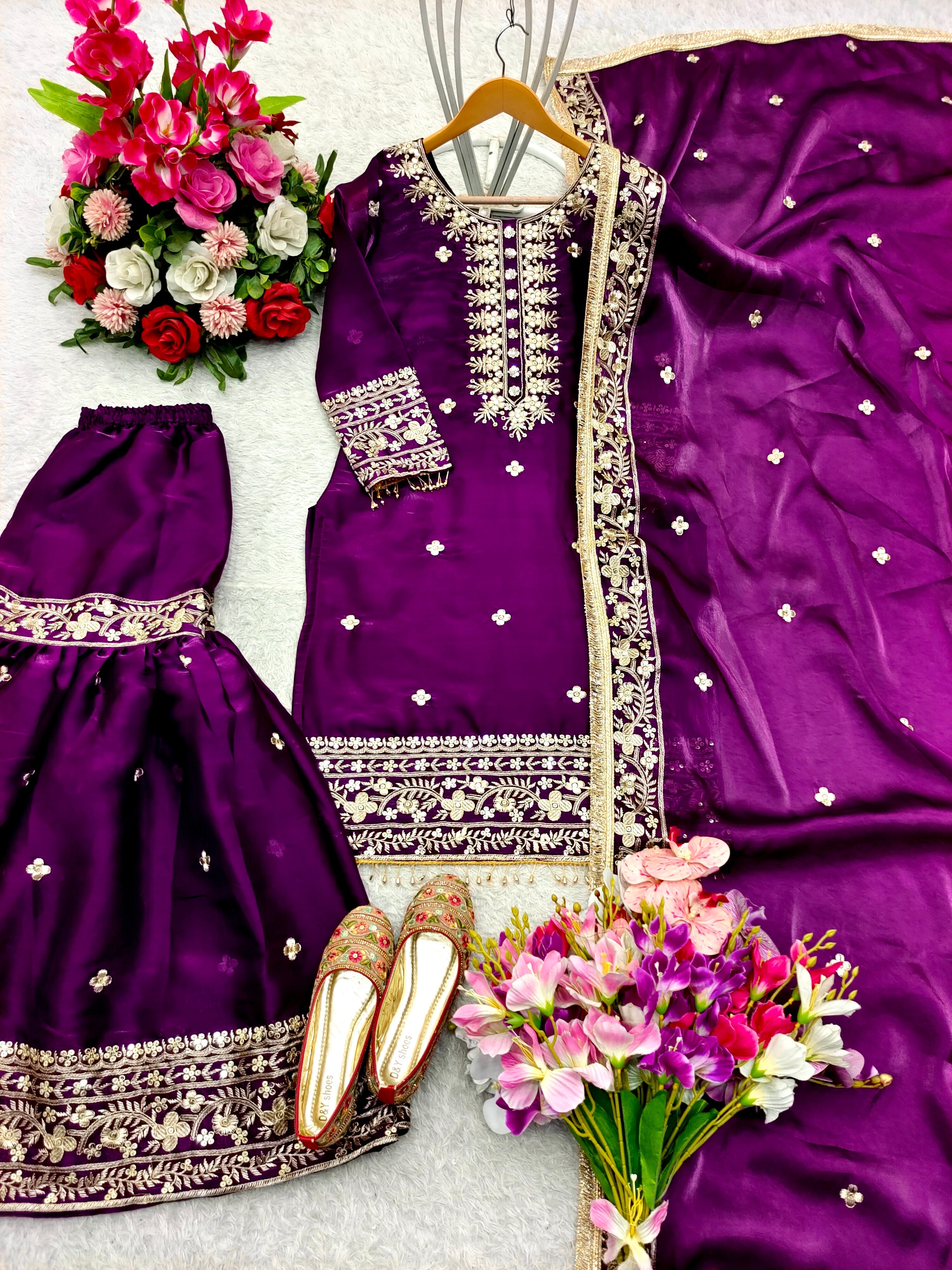 Designer Party Wear Top-Sarara And Beautiful Dupatta Set