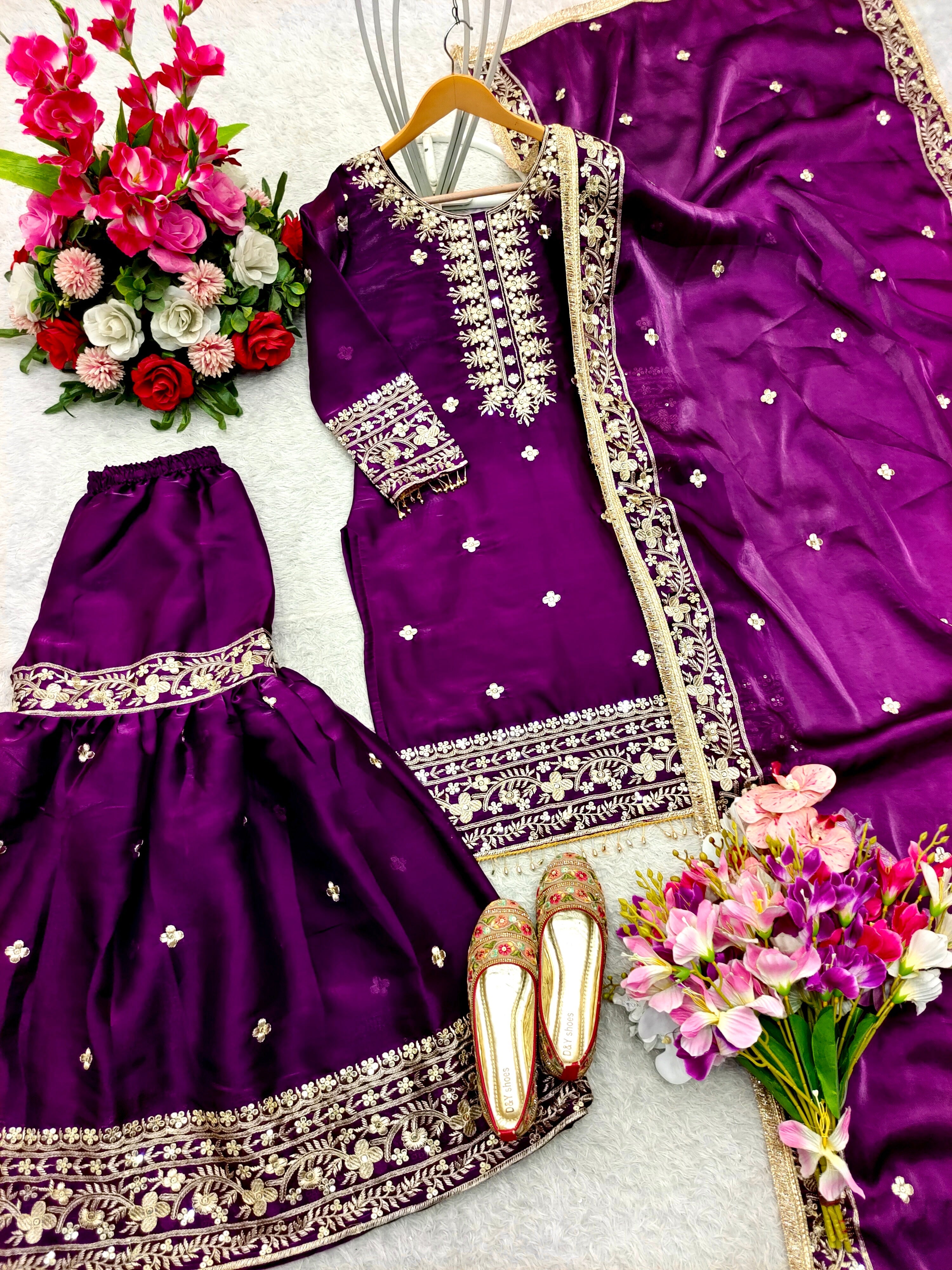 Designer Party Wear Top-Sarara And Beautiful Dupatta Set