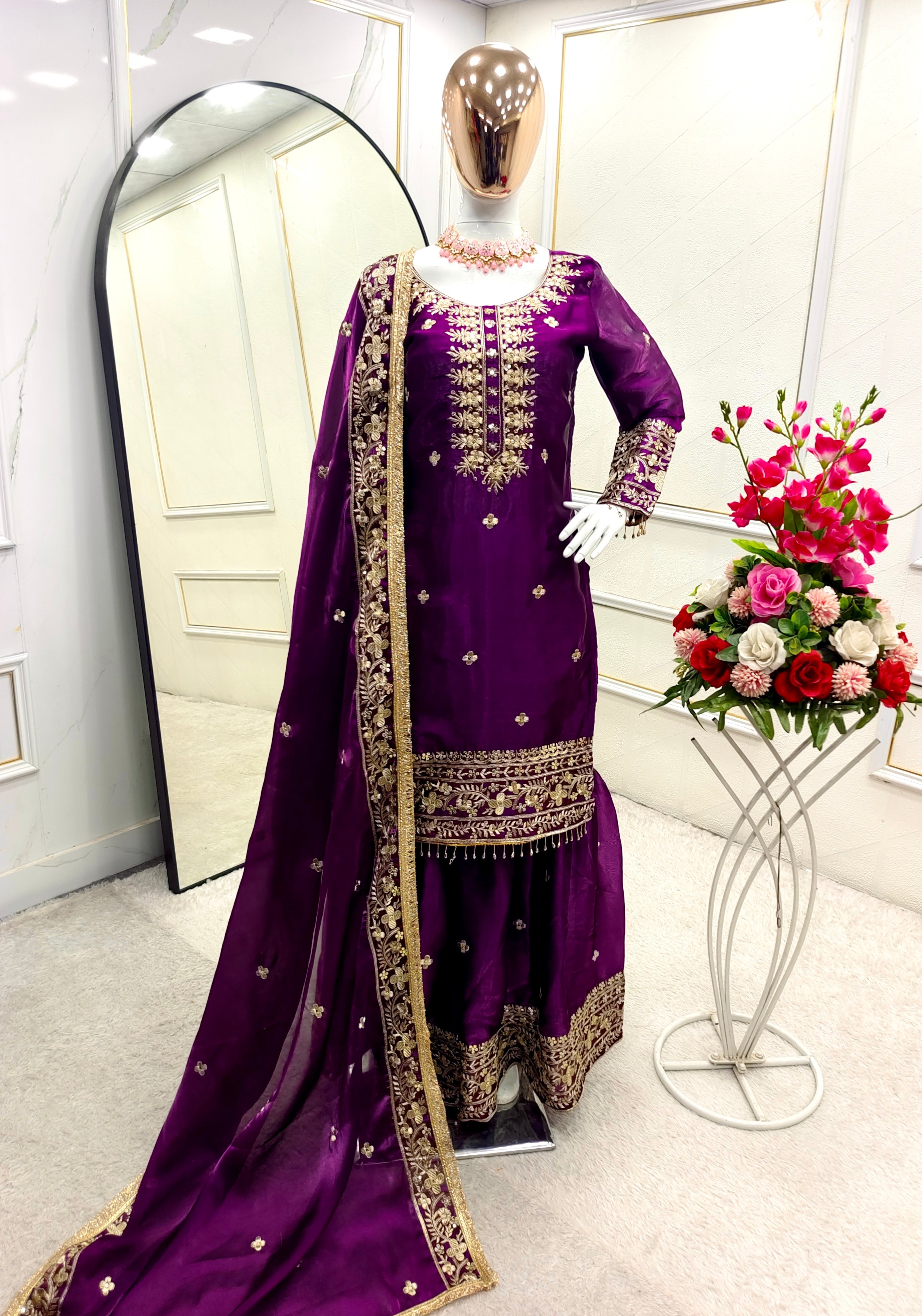 Designer Party Wear Top-Sarara And Beautiful Dupatta Set
