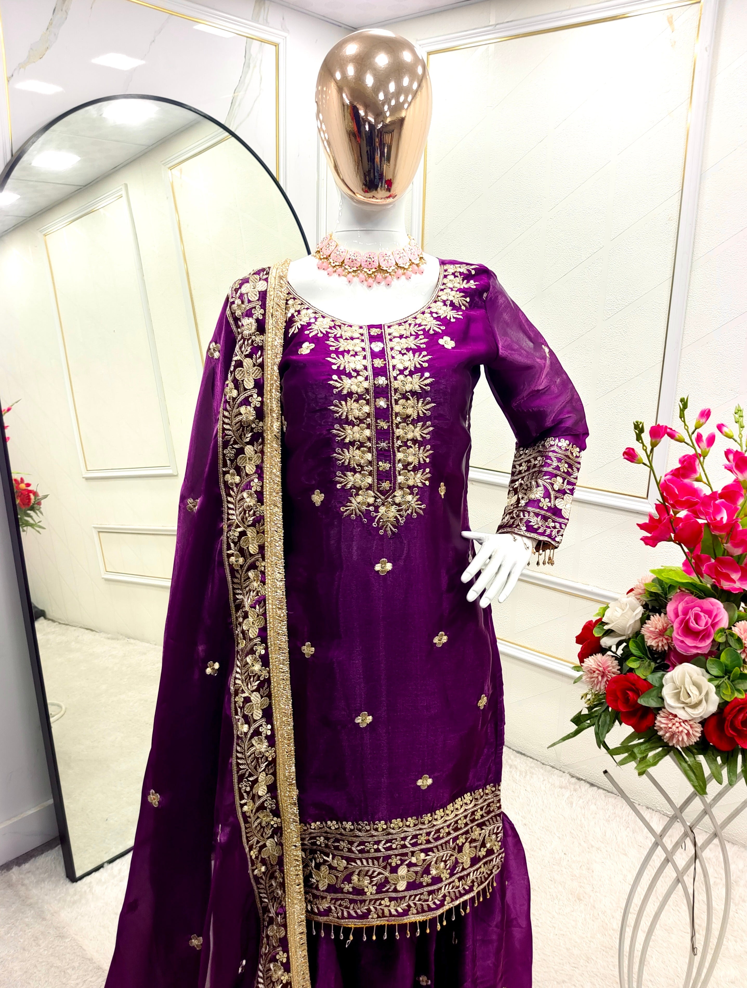 Designer Party Wear Top-Sarara And Beautiful Dupatta Set