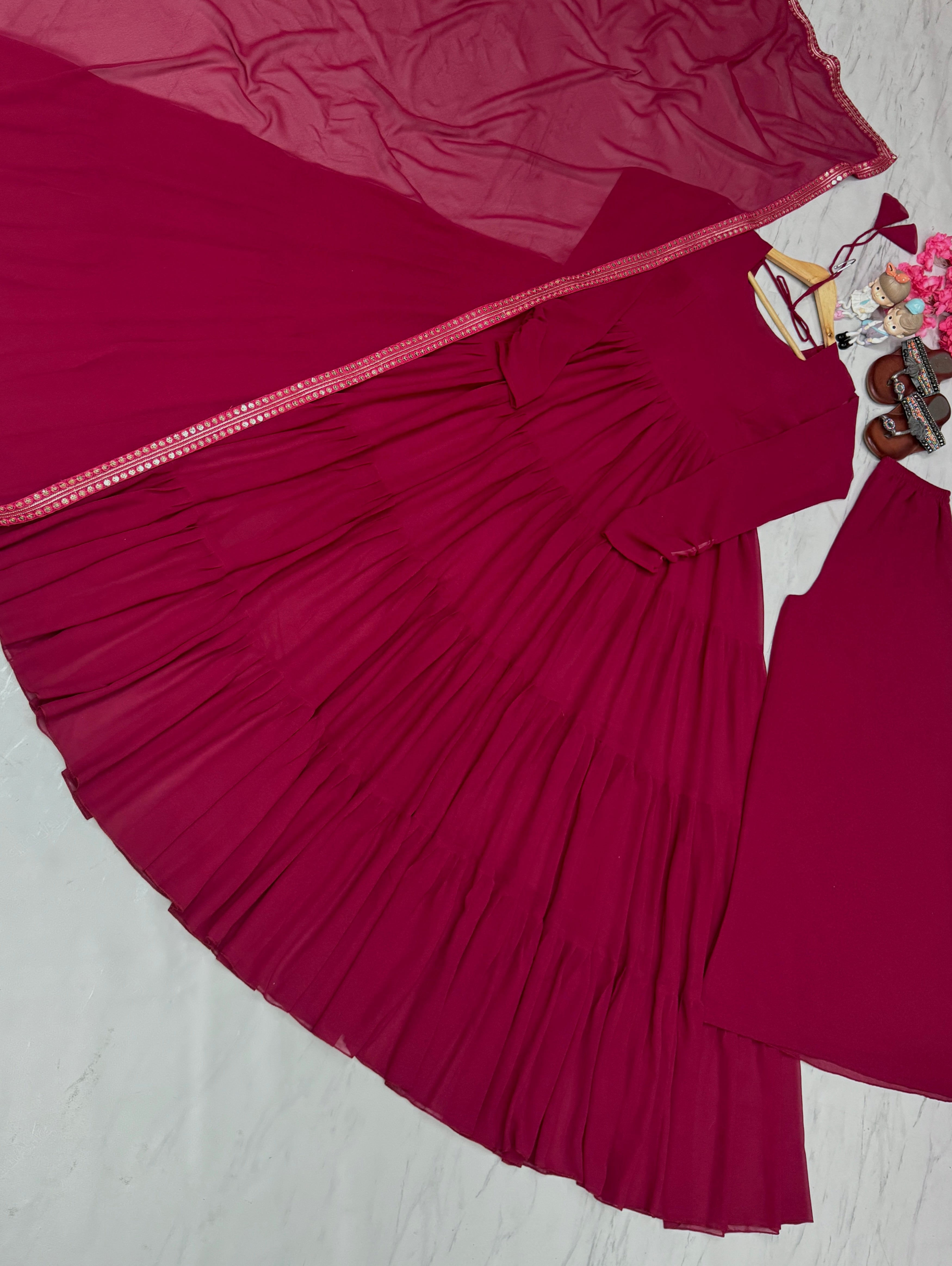 Designer Party Wear Look Fancy Ruffles Gown, Dupatta & Plazzo