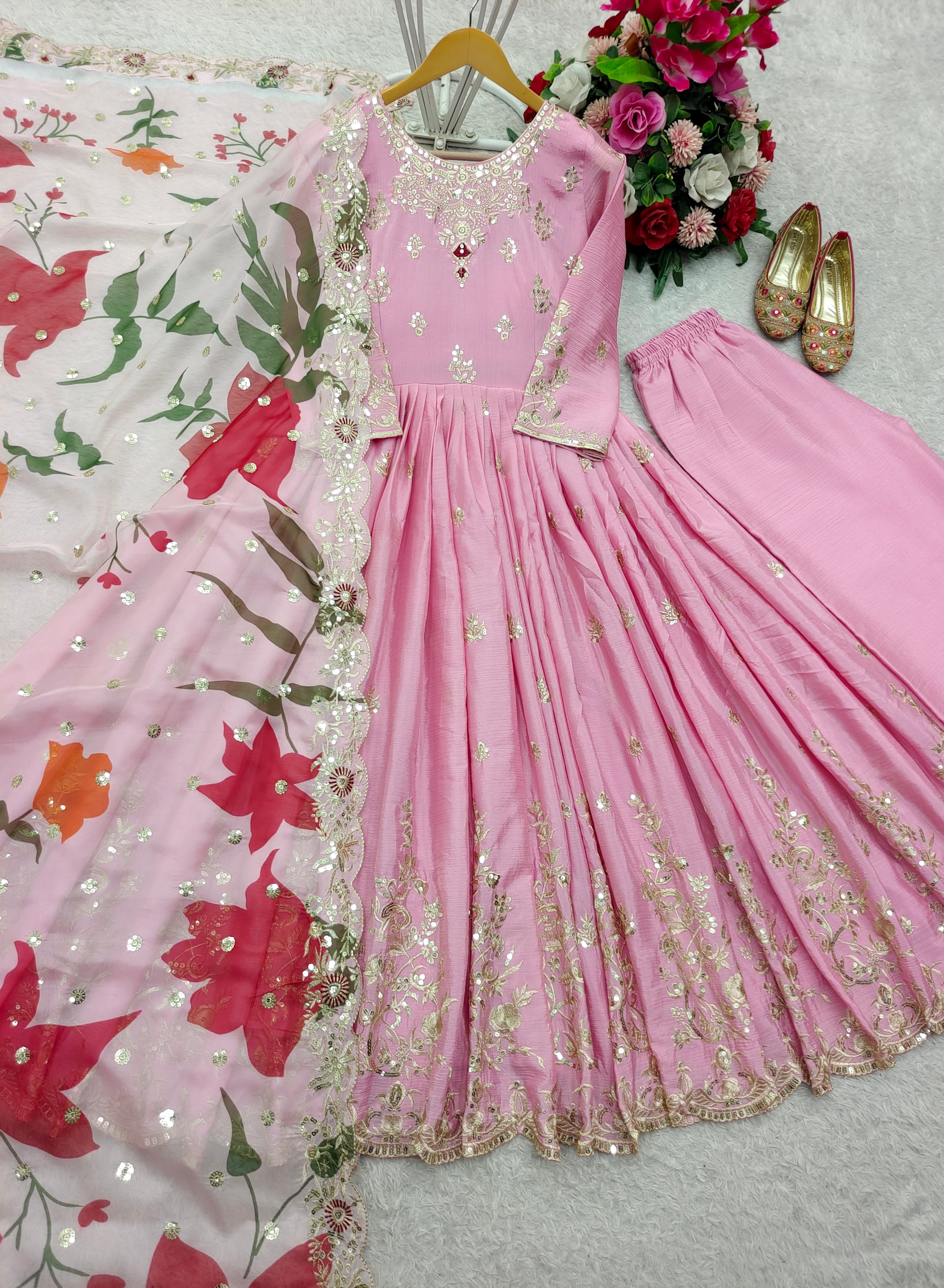 Designer Gown-Pent And Dupatta With Embroidery Sequence Work