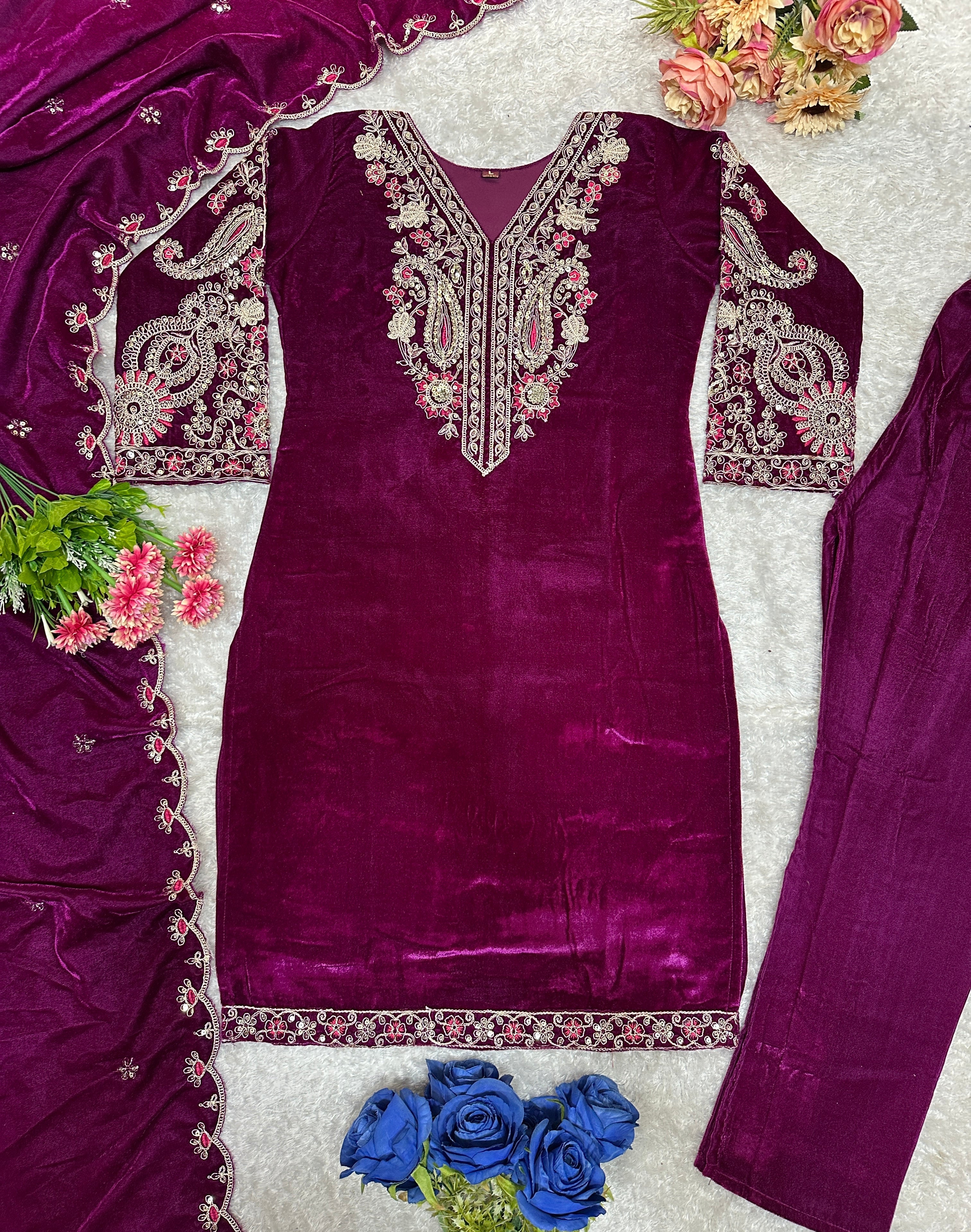 Beautiful Party Wear Top Bottom And Dupatta With Embroidery Work